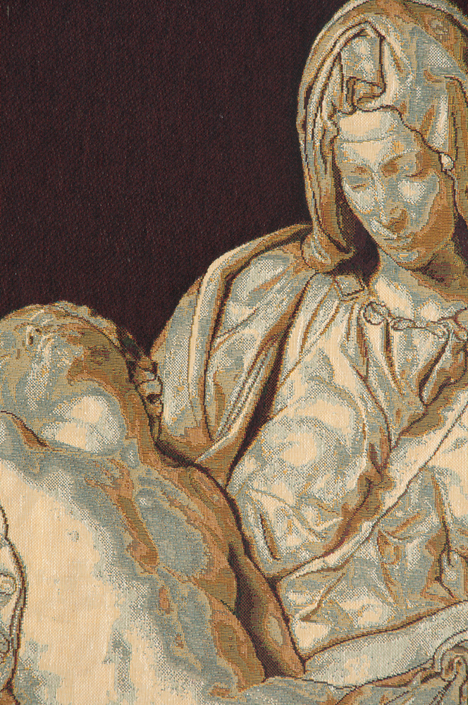Michelangelo Pity Pieta Tapestry Wall Hanging 20 x 13 in Renaissance Religious Art Jacquard Woven Italian Decor