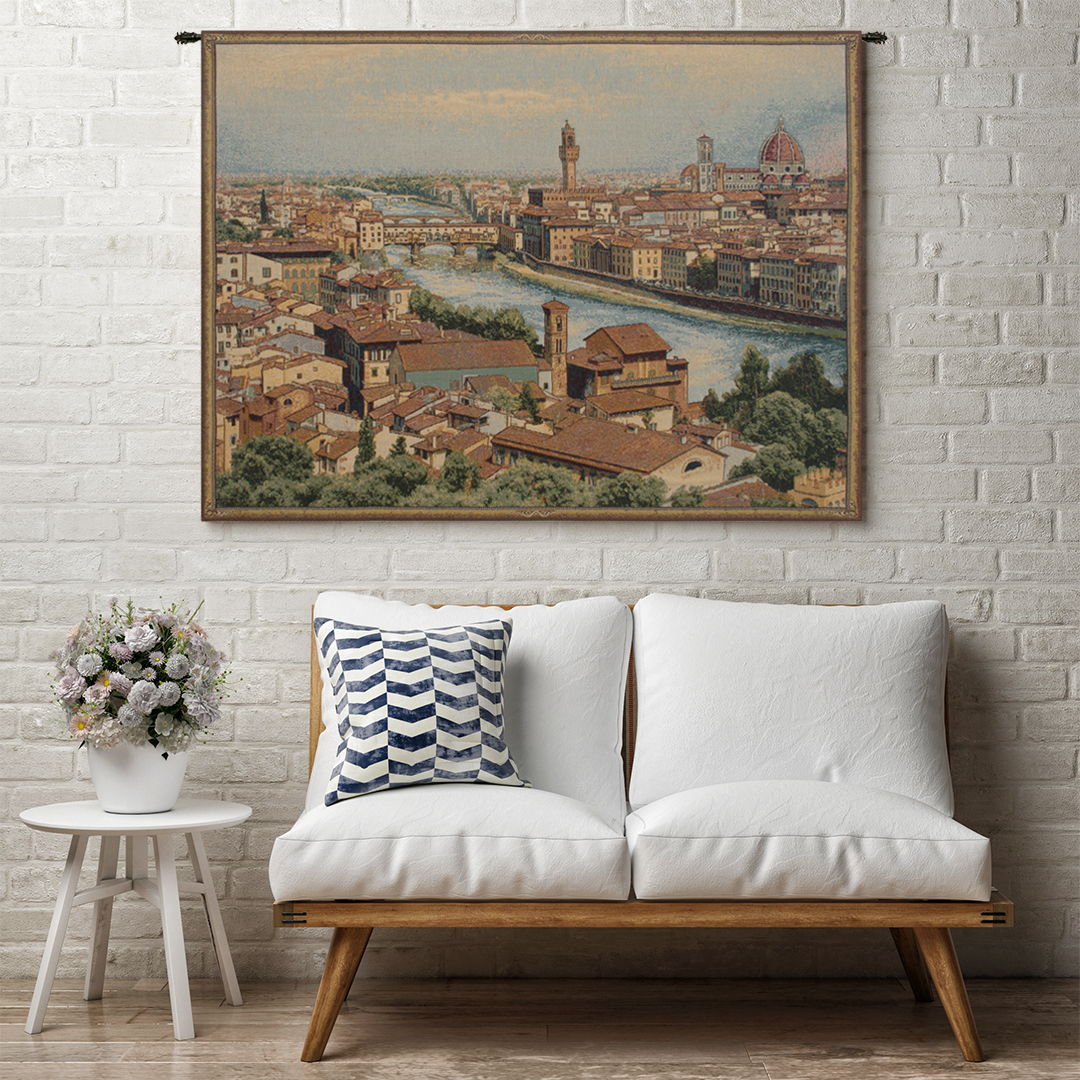 View of Florence and the Arno Italian Tapestry Wall Hanging 13 x 19 in Tuscany Cityscape Jacquard Woven Decor