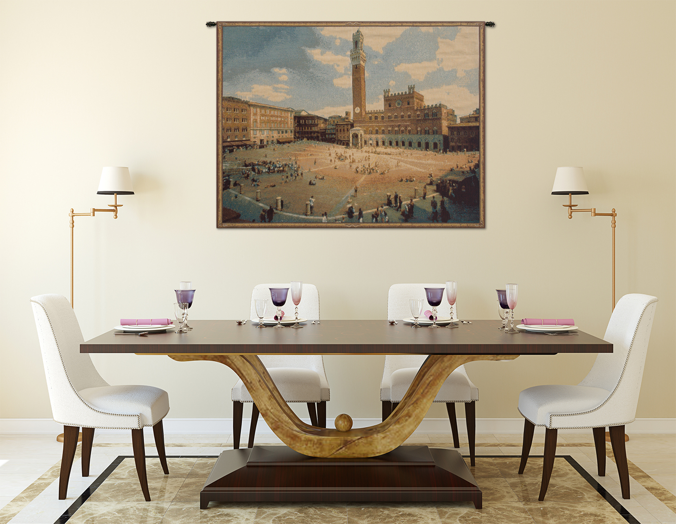 Alessia Cara Siena Square Tapestry Wall Hanging 12 x 19 in Tuscany Italian Cityscape Jacquard Woven Wall Decor