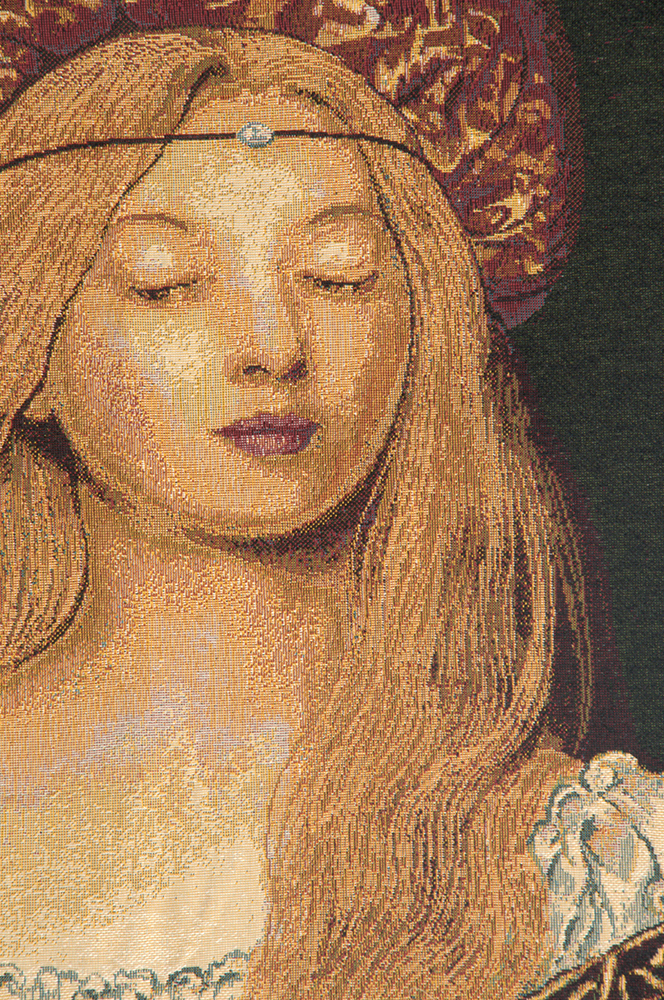 Frank Cadogan Cowper Vanity Tapestry Wall Hanging 32 x 26 in Pre Raphaelite Portrait Jacquard Woven Fine Art Decor