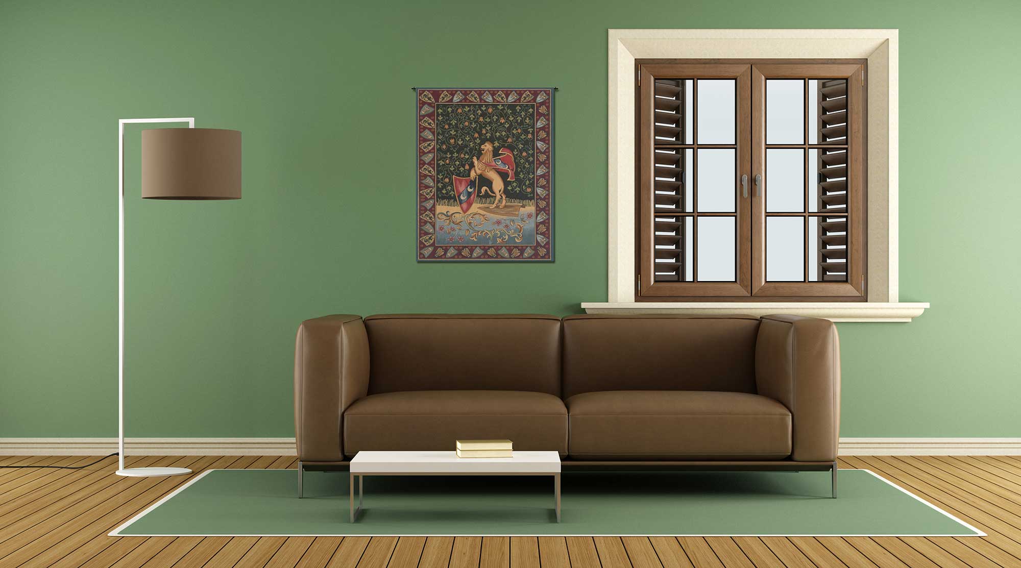 Alberto Passini Lion Medieval Tapestry Wall Hanging 33 x 26 in Heraldic Lion Jacquard Woven Wall Art Castle Decor