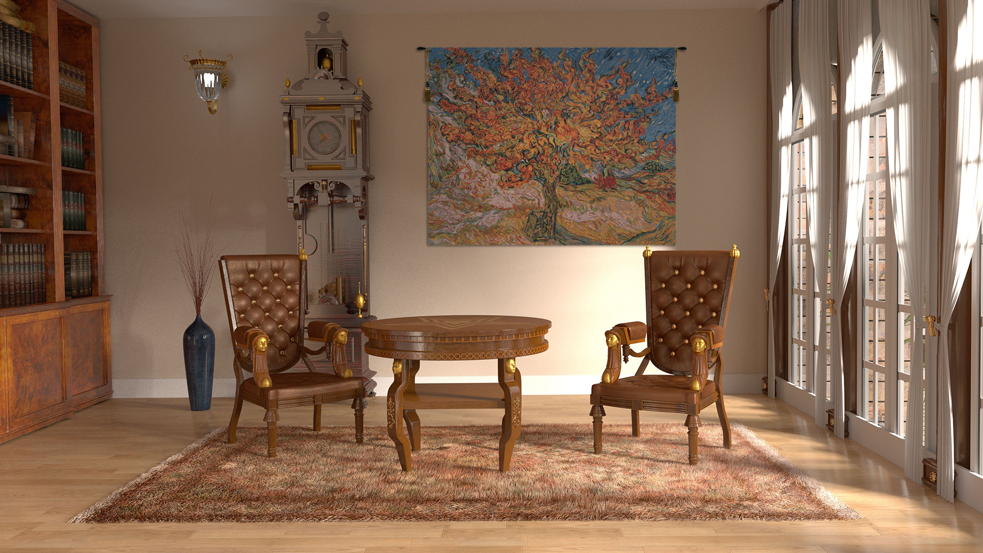 Vincent Van Gogh The Mulberry Tree Vintage Tapestry Wall Hanging 26 x 34 in Post Impressionist Landscape Jacquard Woven Wall Art