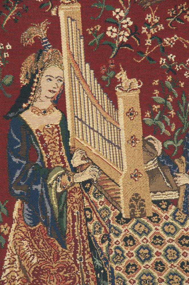 Medieval The Lady and the Organ II Vintage Tapestry Wall Hanging 34 x 42 in Lady Unicorn Music Jacquard Woven Wall Art