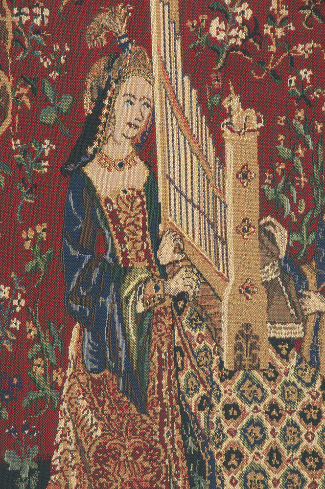 Medieval The Lady & Organ II Vintage Tapestry Wall Hanging 34 x 44 in Lady Unicorn Music Jacquard Woven Wall Art