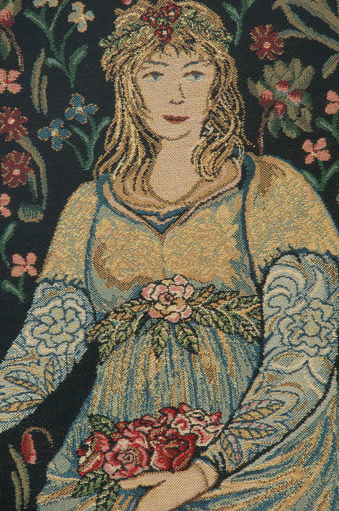 William Morris The Flora Tapestry Wall Hanging 26 x 17 in Pre-Raphaelite Floral Woman Jacquard Woven Wall Art