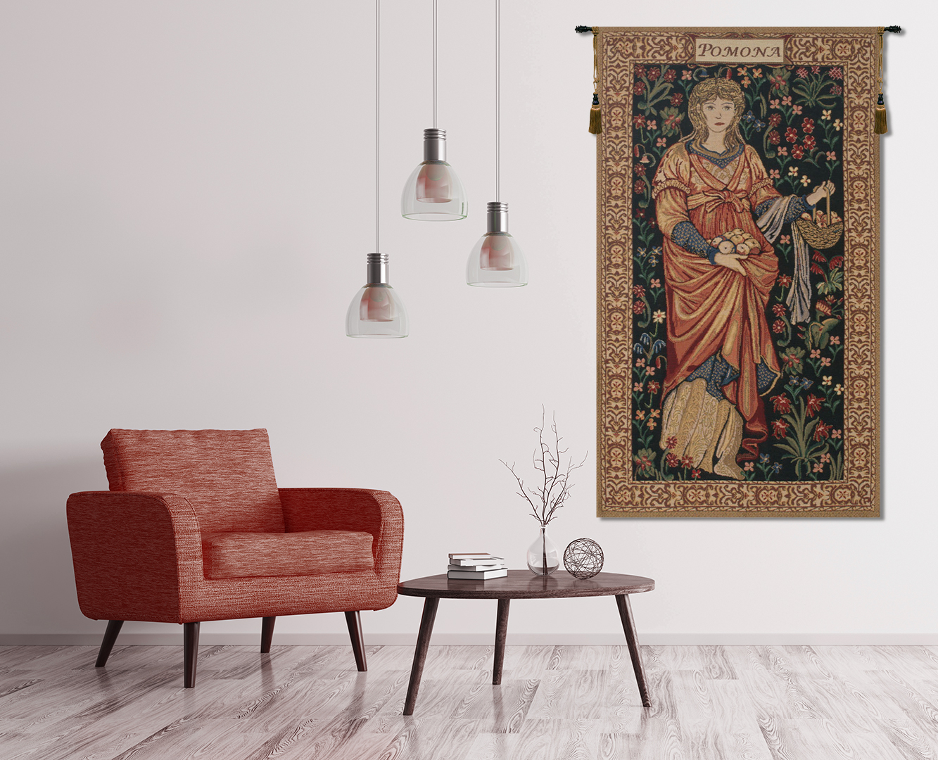 William Morris The Pomona Tapestry Wall Hanging 26 x 17 in Pre-Raphaelite Botanical Woman Jacquard Woven Wall Art