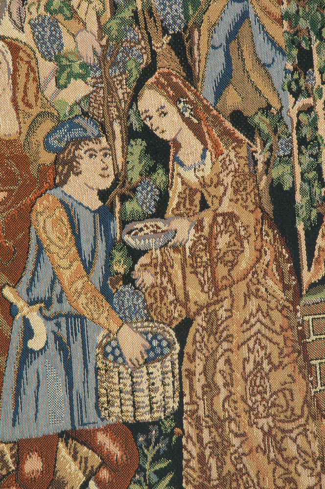 Vendages Rust Belgian Tapestry Wall Hanging 22 in. x 39 in Medieval Grape Harvest Vineyard Jacquard Woven Wall Art