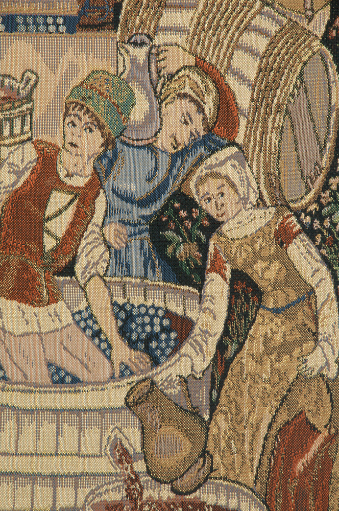Vendages Rust Belgian Tapestry Wall Hanging 22 in. x 39 in Medieval Grape Harvest Vineyard Jacquard Woven Wall Art