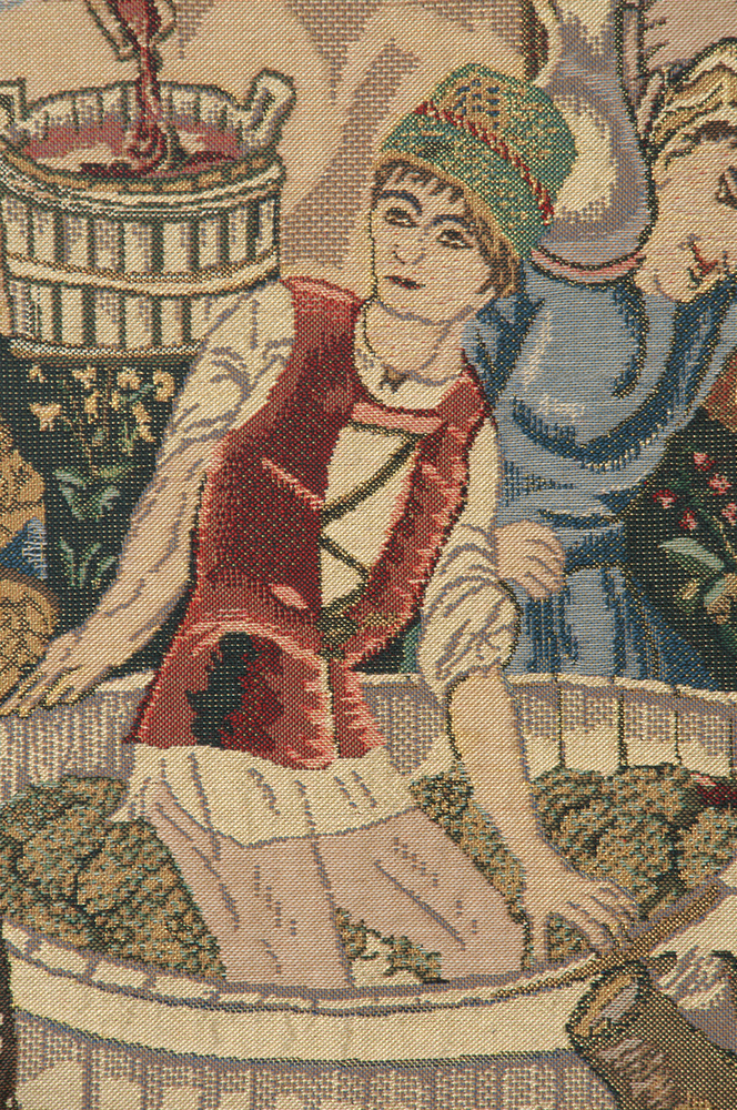 Medieval Vendages Left Side Red Vintage Tapestry Wall Hanging 42 x 34 in Grape Harvest Vineyard Jacquard Woven Wall Art