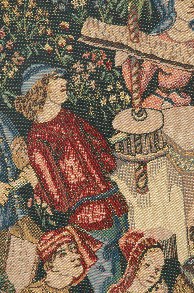 Medieval Vendages Left Side Red Vintage Tapestry Wall Hanging 42 x 34 in Grape Harvest Vineyard Jacquard Woven Wall Art