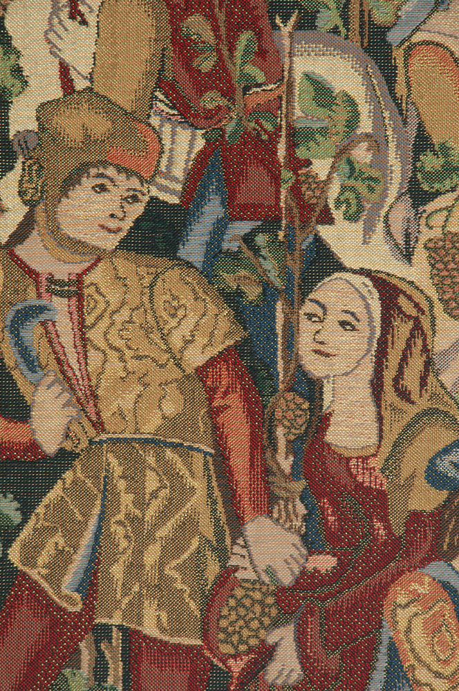Medieval Vendages Right Side Red Vintage Tapestry Wall Hanging 42 x 34 in Grape Harvest Vineyard Jacquard Woven Wall Art