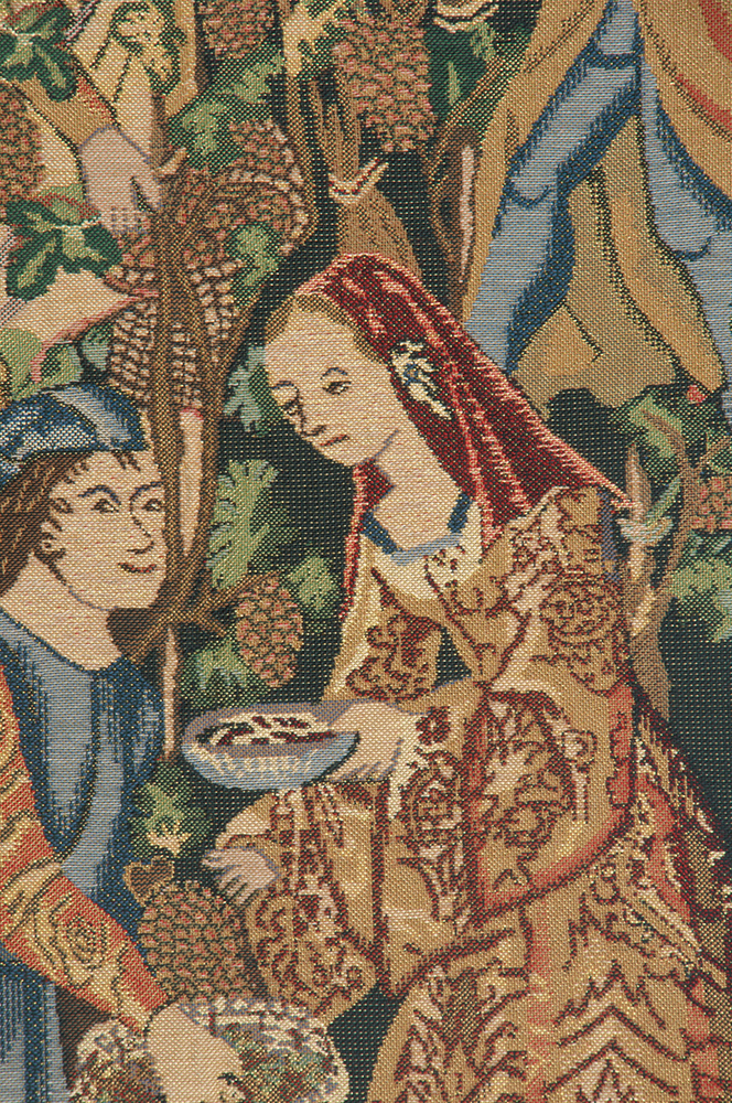 Medieval Vendages Right Side Red Vintage Tapestry Wall Hanging 42 x 34 in Grape Harvest Vineyard Jacquard Woven Wall Art