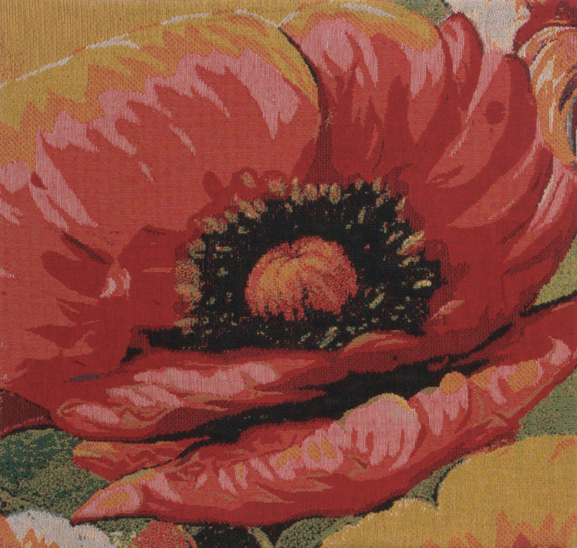 Floral Poppies Tapestry Pillow Cover 16x16 Inch Cotton Jacquard Woven Cushion Cover