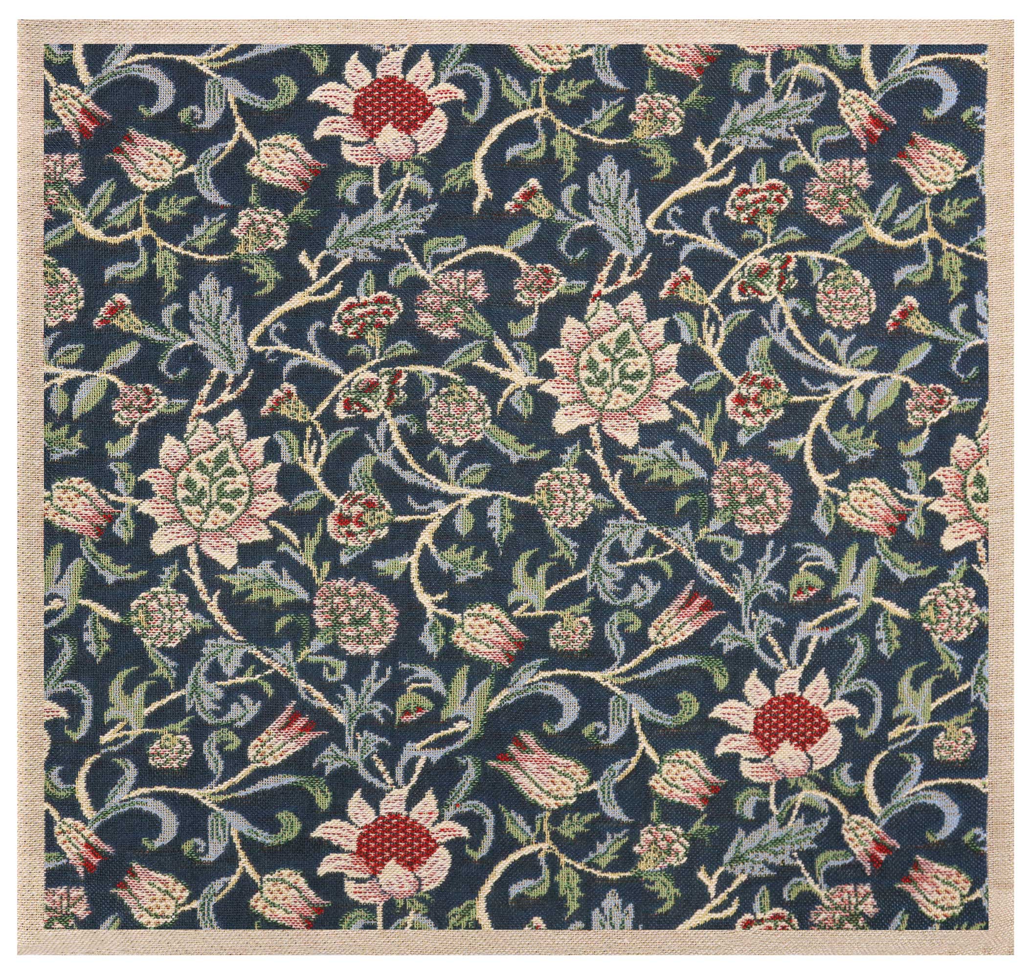 Blue Flowers Belgian Tapestry Pillow Cover 16x16 inch Cotton Jacquard Woven Cushion Cover