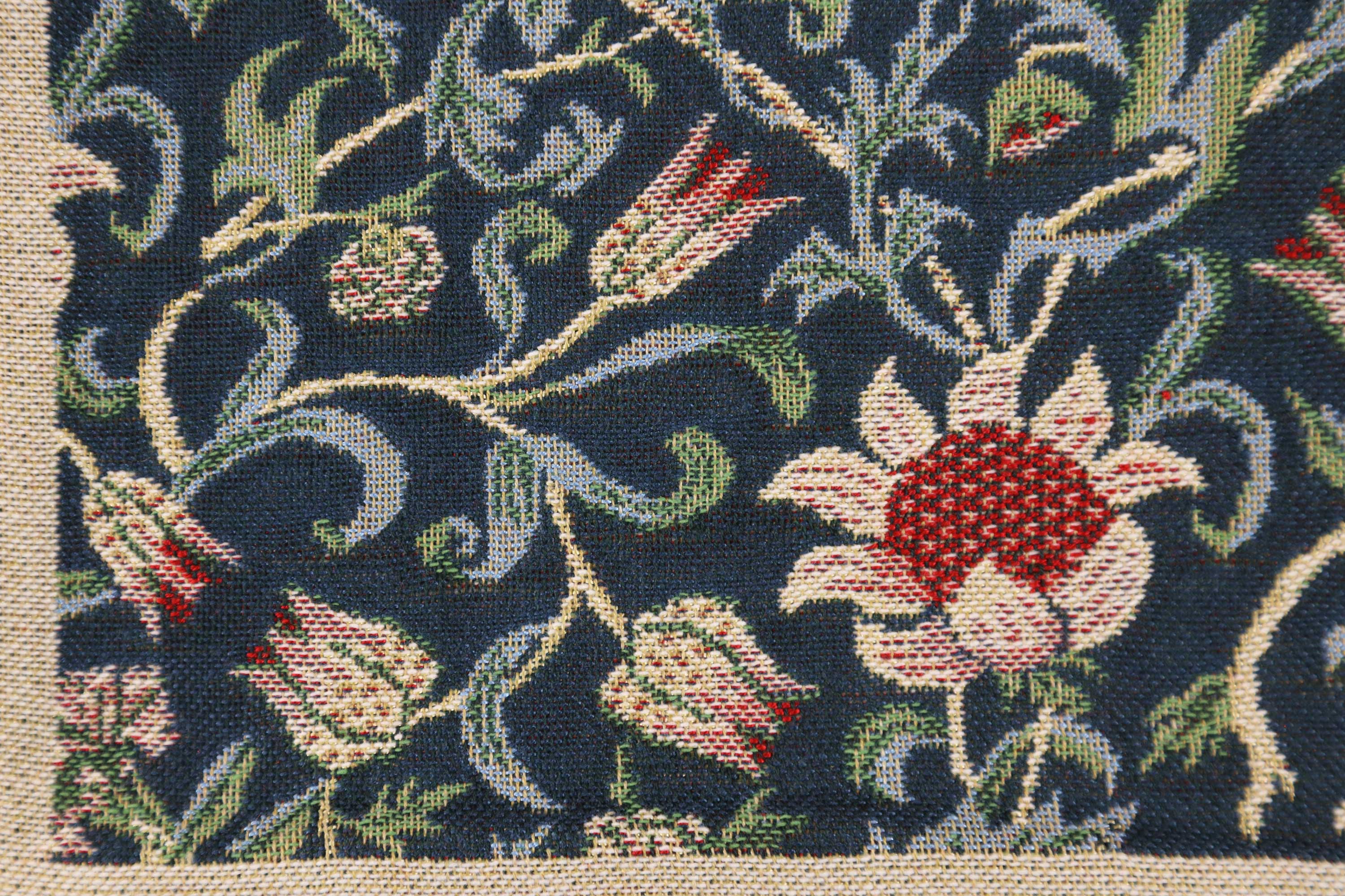 Blue Flowers Belgian Tapestry Pillow Cover 16x16 inch Cotton Jacquard Woven Cushion Cover