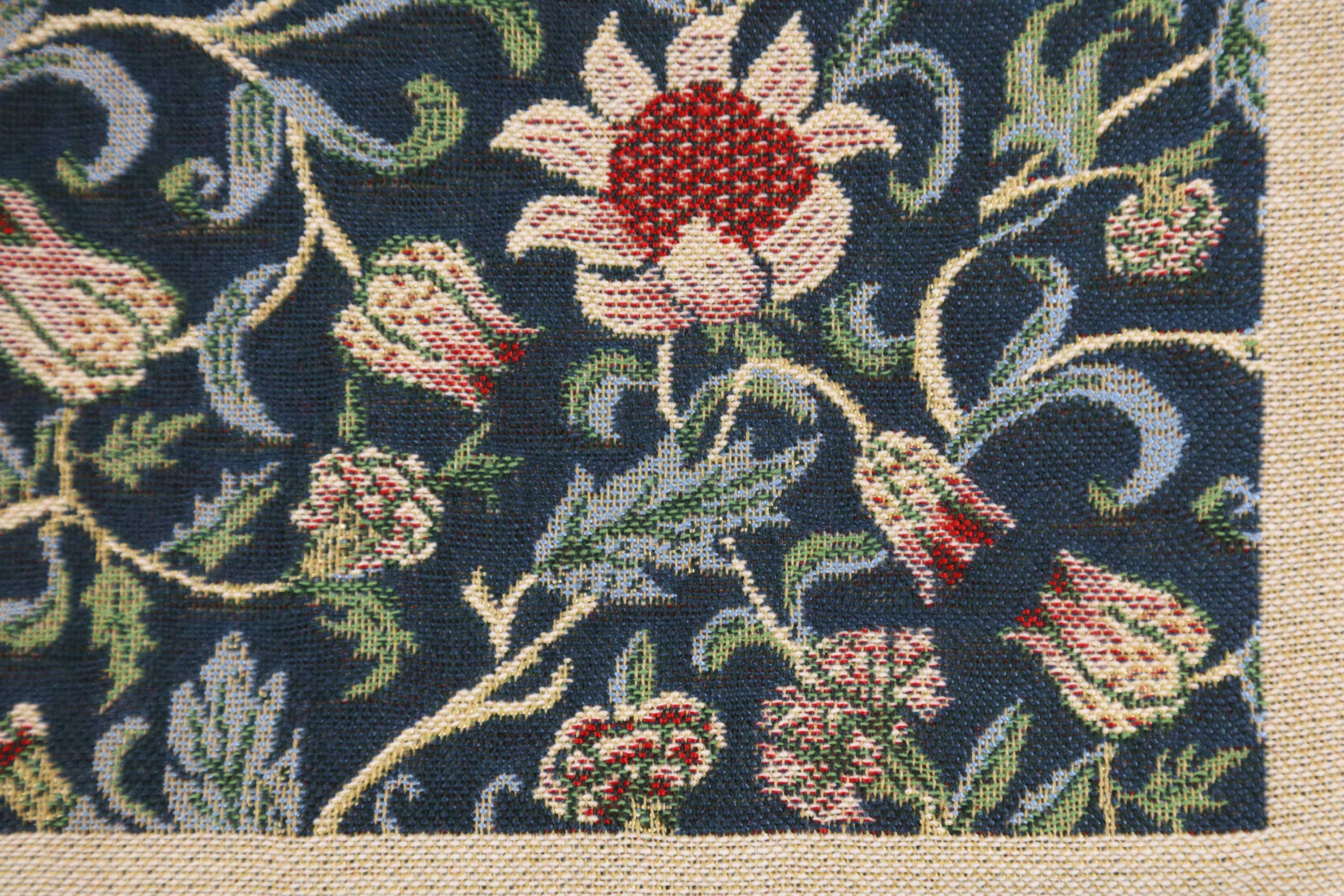 Blue Flowers Belgian Tapestry Pillow Cover 16x16 inch Cotton Jacquard Woven Cushion Cover