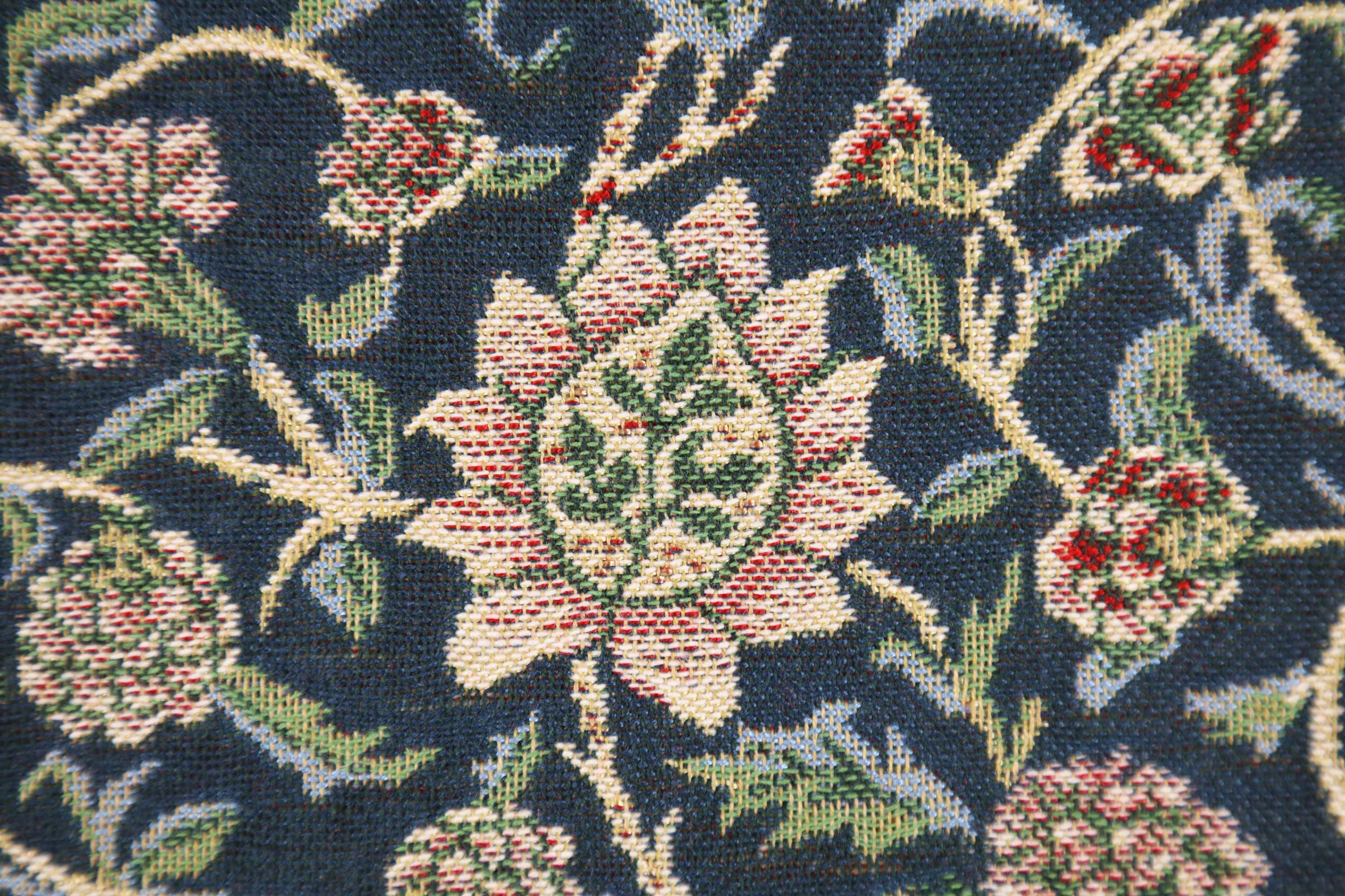 Blue Flowers Belgian Tapestry Pillow Cover 16x16 inch Cotton Jacquard Woven Cushion Cover