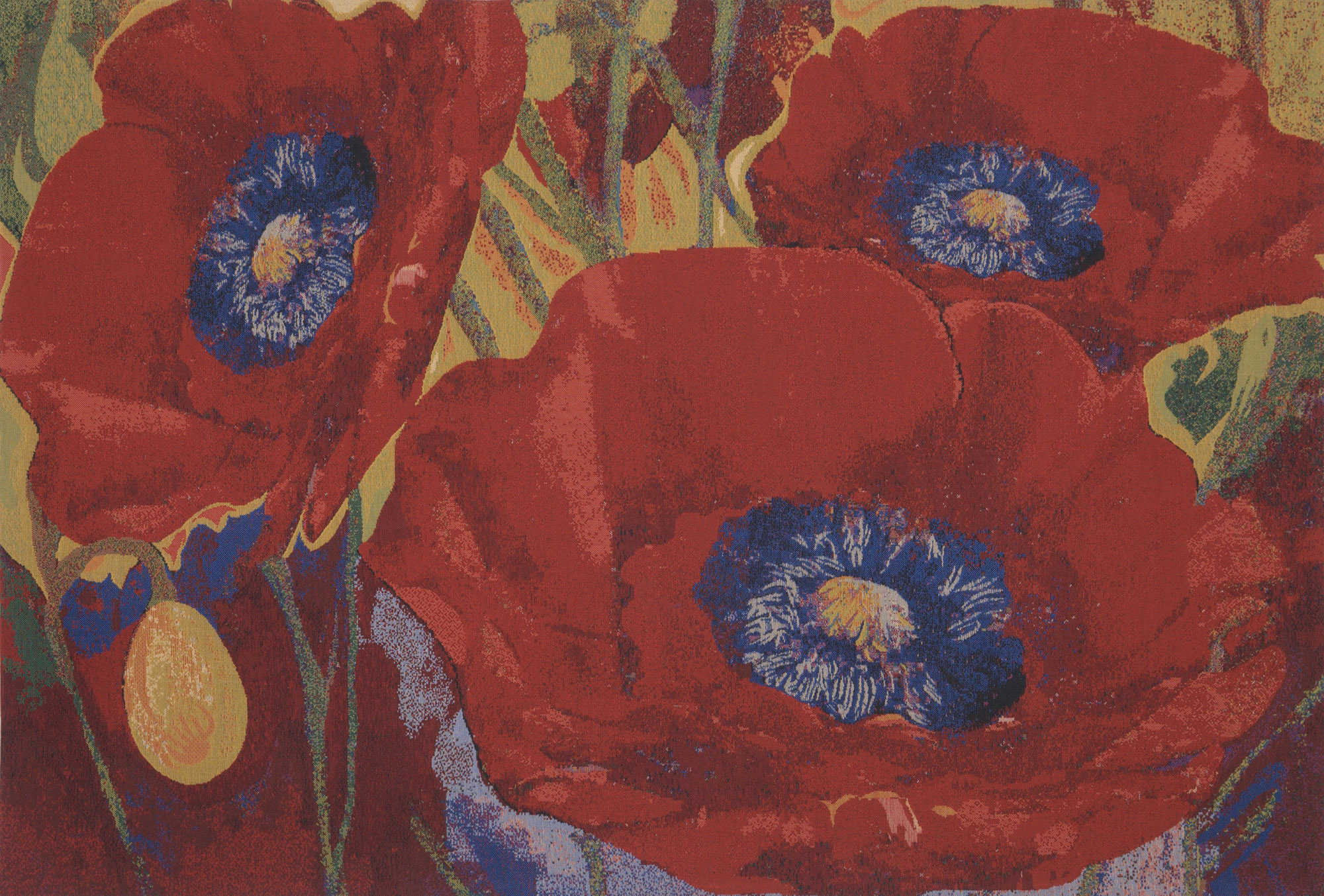 Three Poppies Belgian Tapestry Wall Hanging 20x33 Inch Cotton Jacquard Woven Wall Tapestry