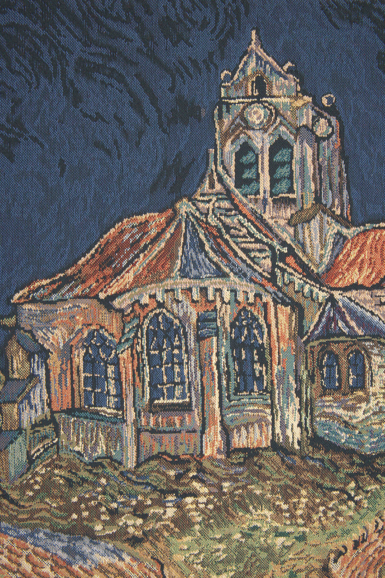 Vincent van Gogh Church of Auvers Belgian Tapestry Wall Hanging 21x18 Inch Cotton Jacquard Woven Wall Tapestry
