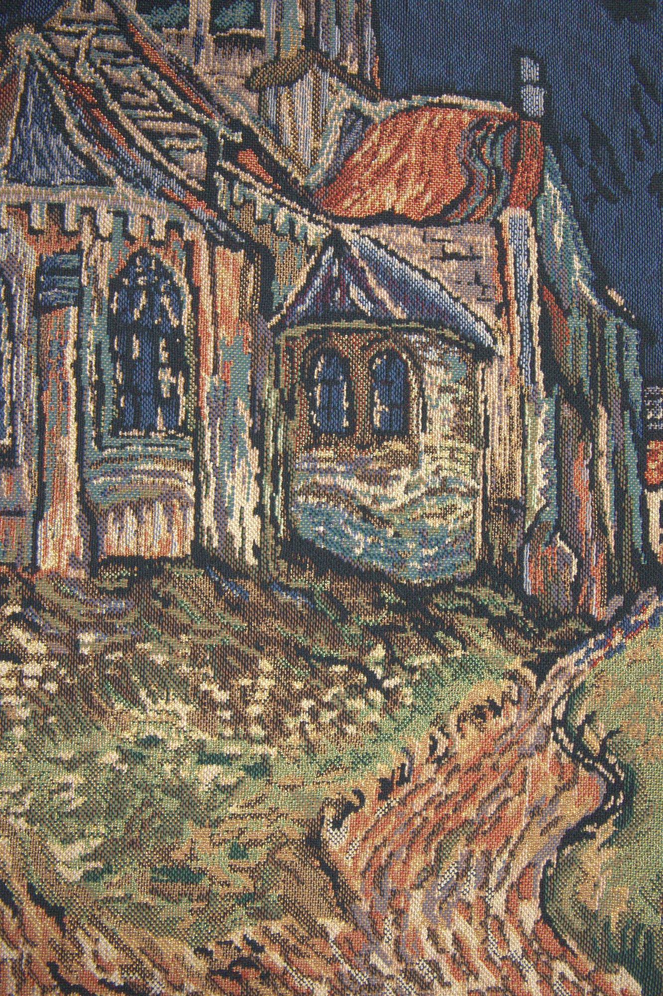 Vincent van Gogh Church of Auvers Belgian Tapestry Wall Hanging 21x18 Inch Cotton Jacquard Woven Wall Tapestry
