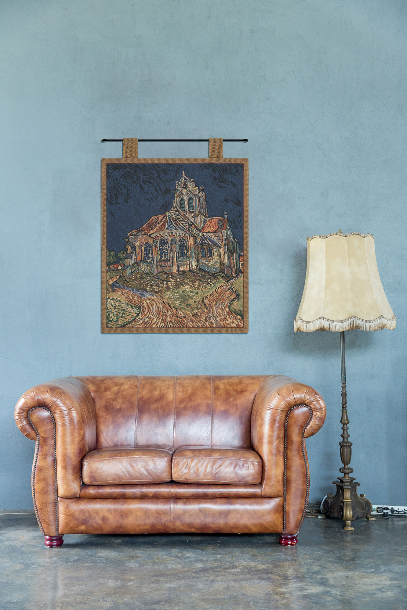 Vincent van Gogh Church of Auvers Belgian Tapestry Wall Hanging 21x18 Inch Cotton Jacquard Woven Wall Tapestry
