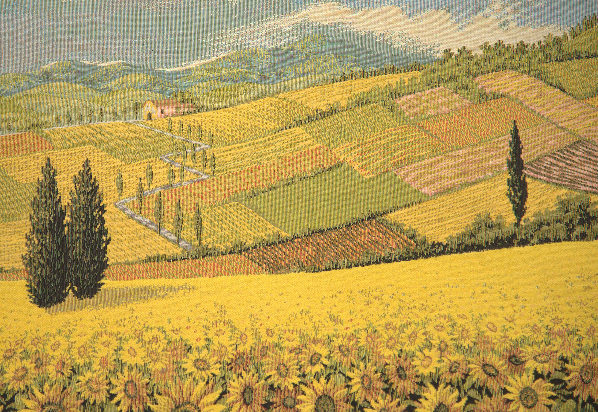 Alberto Passini Tuscan Sunflower Landscape Italian Tapestry Wall Hanging 35x25 Inch Cotton Jacquard Woven Wall Tapestry