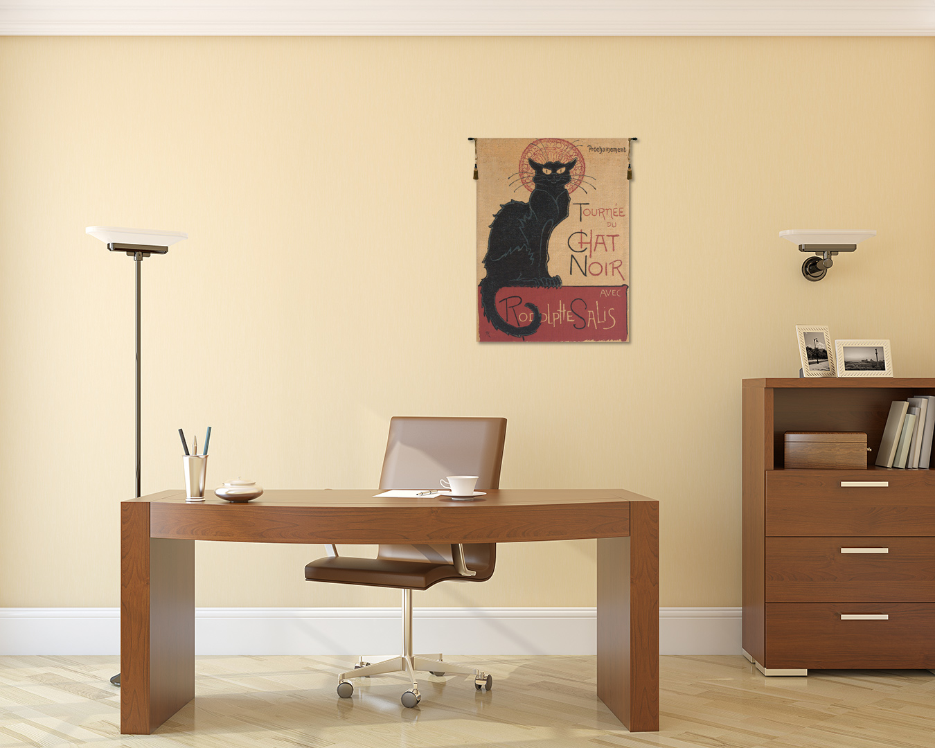 Rodolphe Salis Tournee du Chat Noir I Tapestry Wall Hanging 38 x 26 in Vintage Black Cat French Poster Jacquard Woven Wall Art