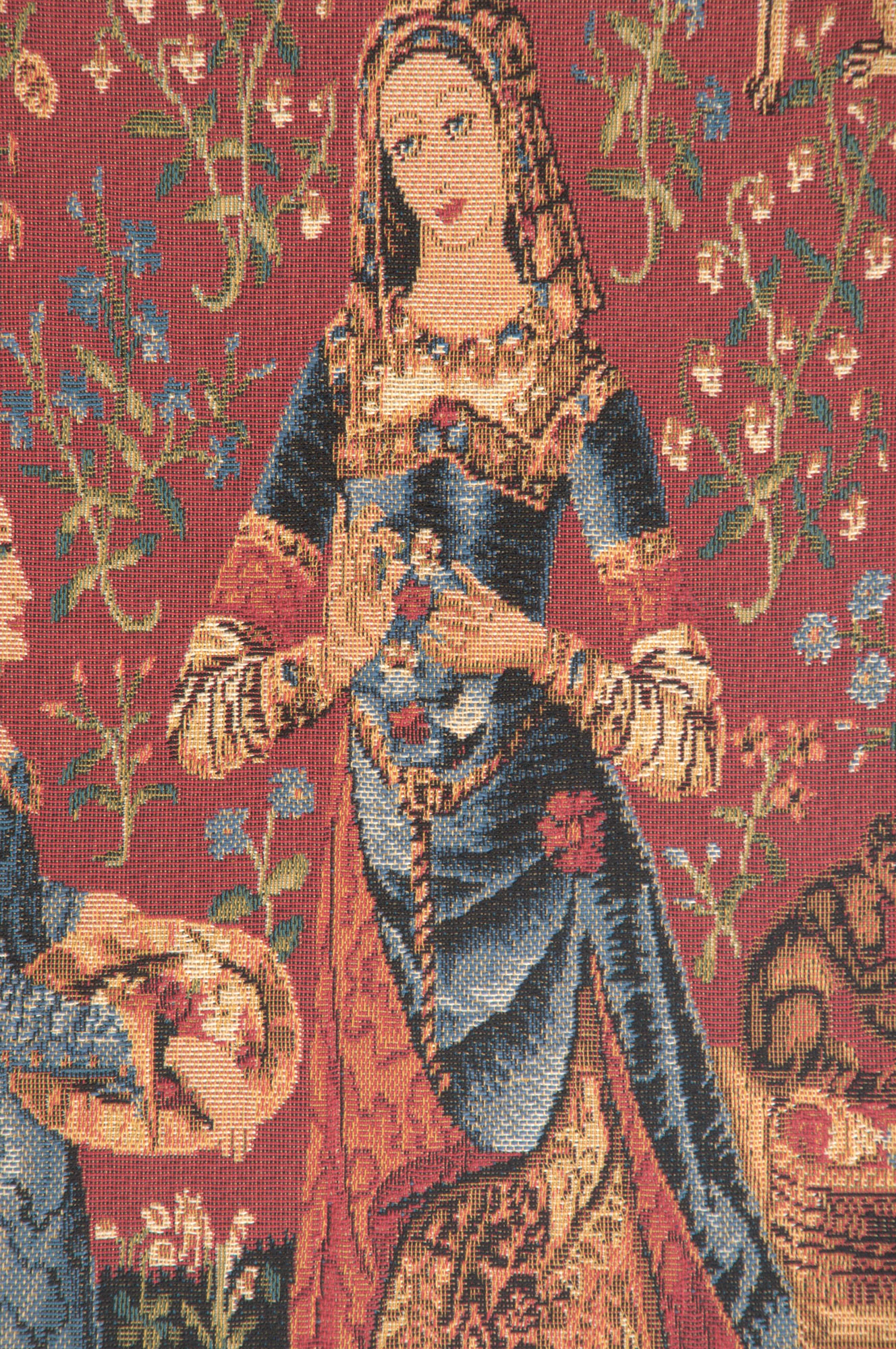 Medieval The Smell L'odorat Small Vintage Tapestry Wall Hanging 24 x 18 in Lady Unicorn Five Senses Jacquard Woven Wall Art