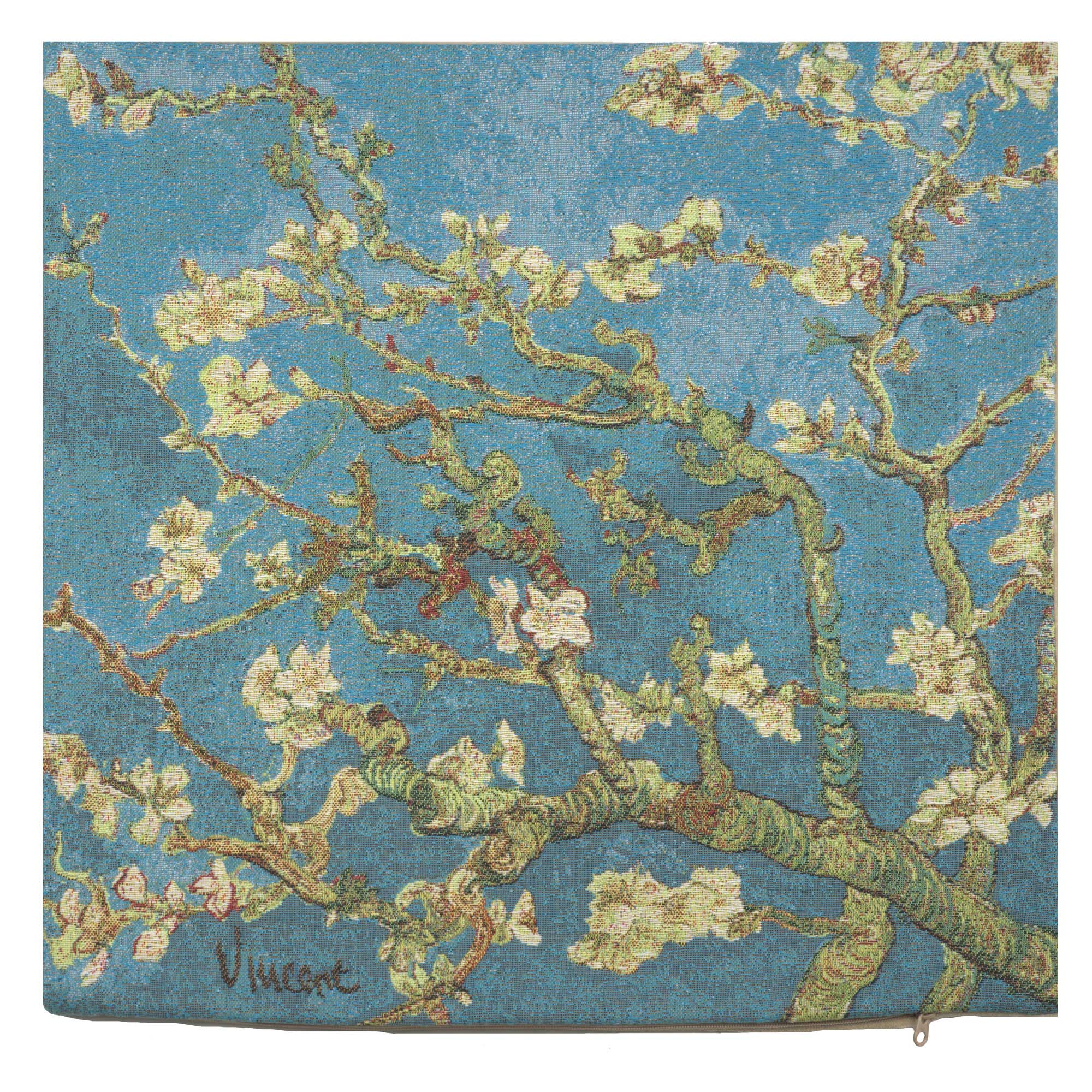 Vincent Van Gogh Almond Blossoms Tapestry Pillow Cover 18x18 Inch Cotton Jacquard Woven Cushion Cover