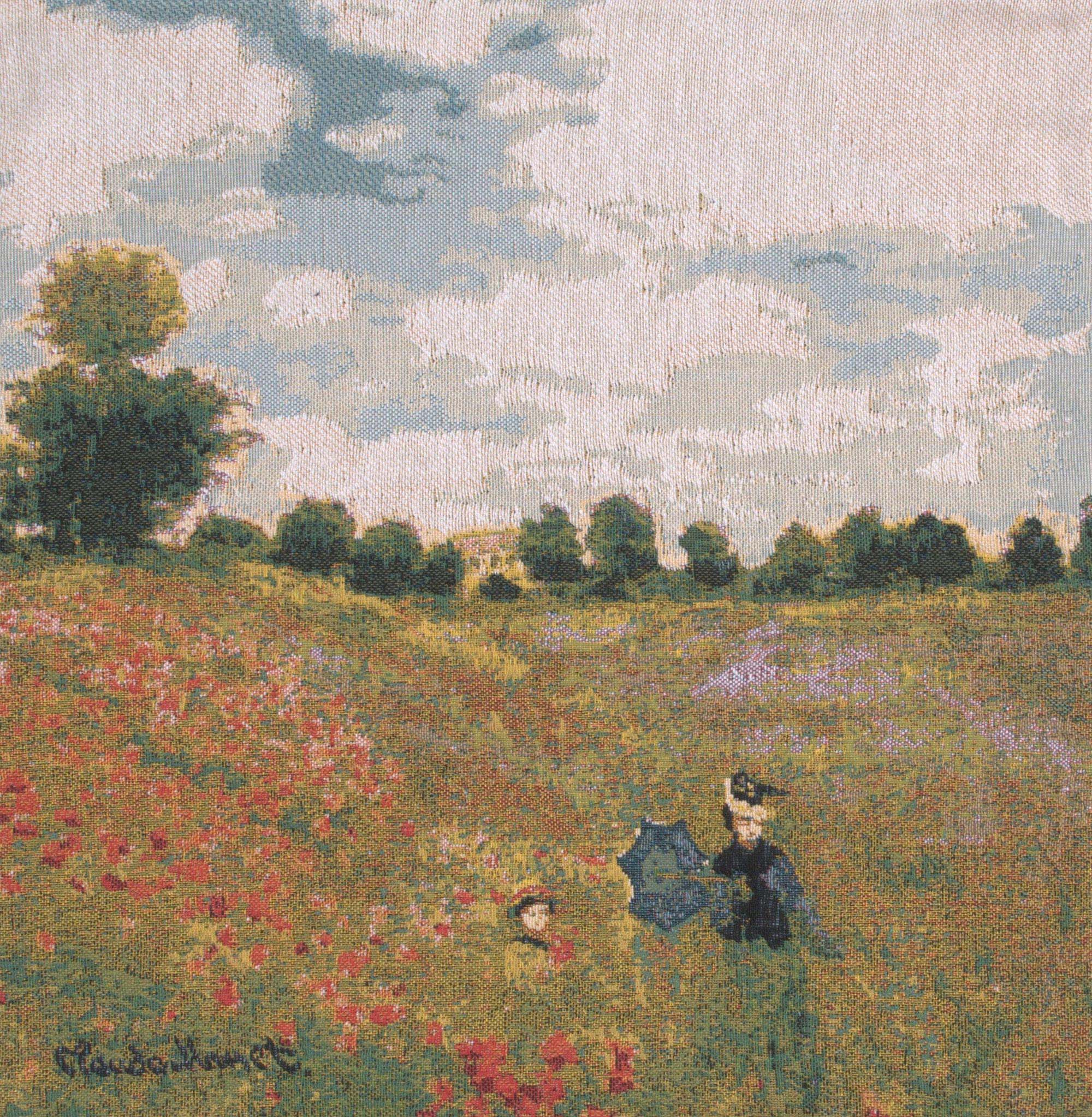 Claude Monet Poppy Field Tapestry Pillow Cover 18x18 Inch Cotton Jacquard Woven Cushion Cover