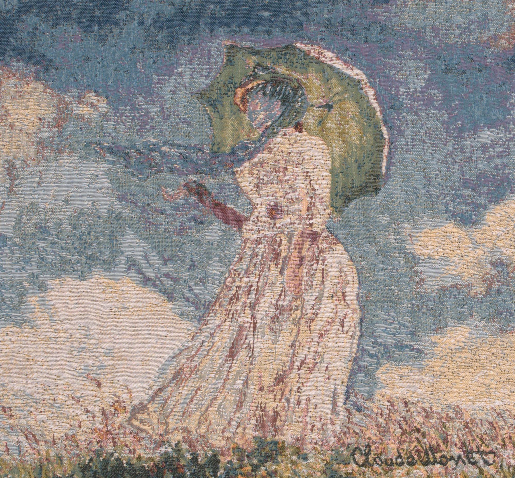 Claude Monet Lady with Umbrella Tapestry Pillow Cover 18x18 Inch Cotton Jacquard Woven Cushion Cover