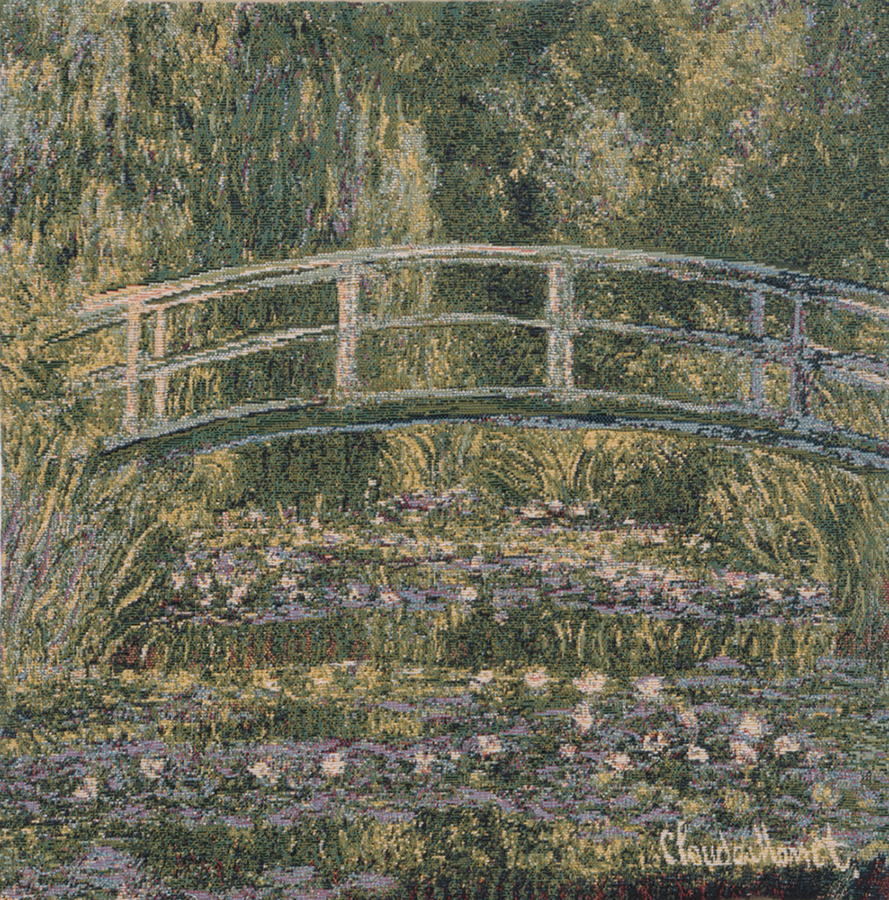 Claude Monet Bridge at Giverny I Tapestry Pillow Cover 18x18 Inch Cotton Jacquard Woven Cushion Cover