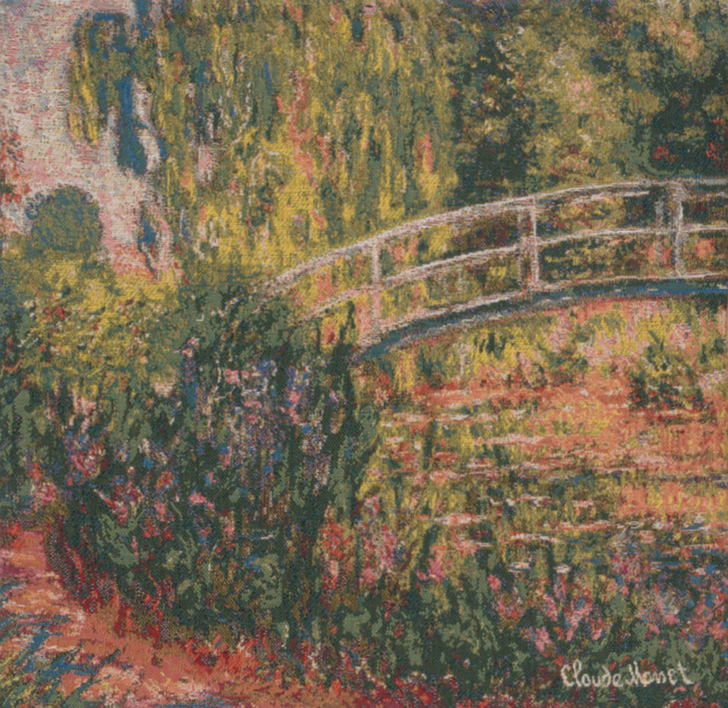Claude Monet Japanese Bridge Tapestry Pillow Cover 18x18 Inch Cotton Jacquard Woven Cushion Cover