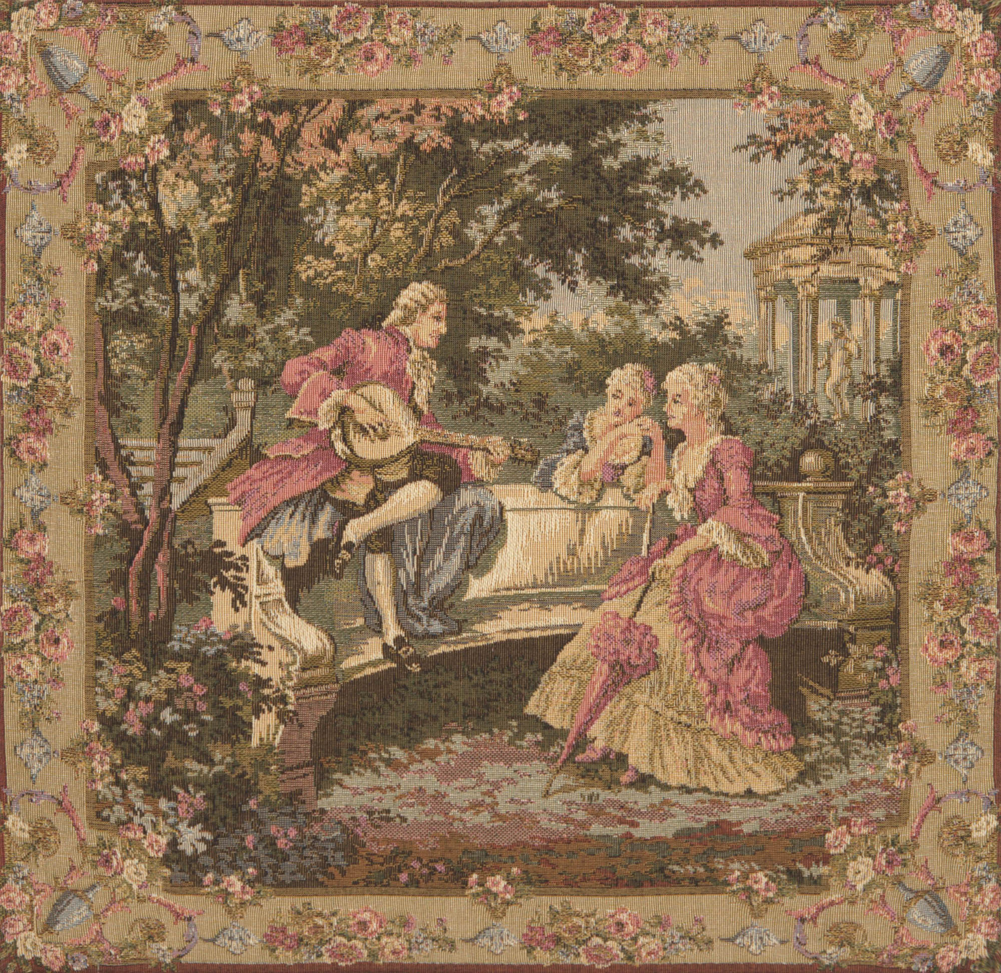 Francois Boucher Garden Party Left Vintage Tapestry Pillow Cover 18x18 Inch Cotton Jacquard Woven Cushion Cover