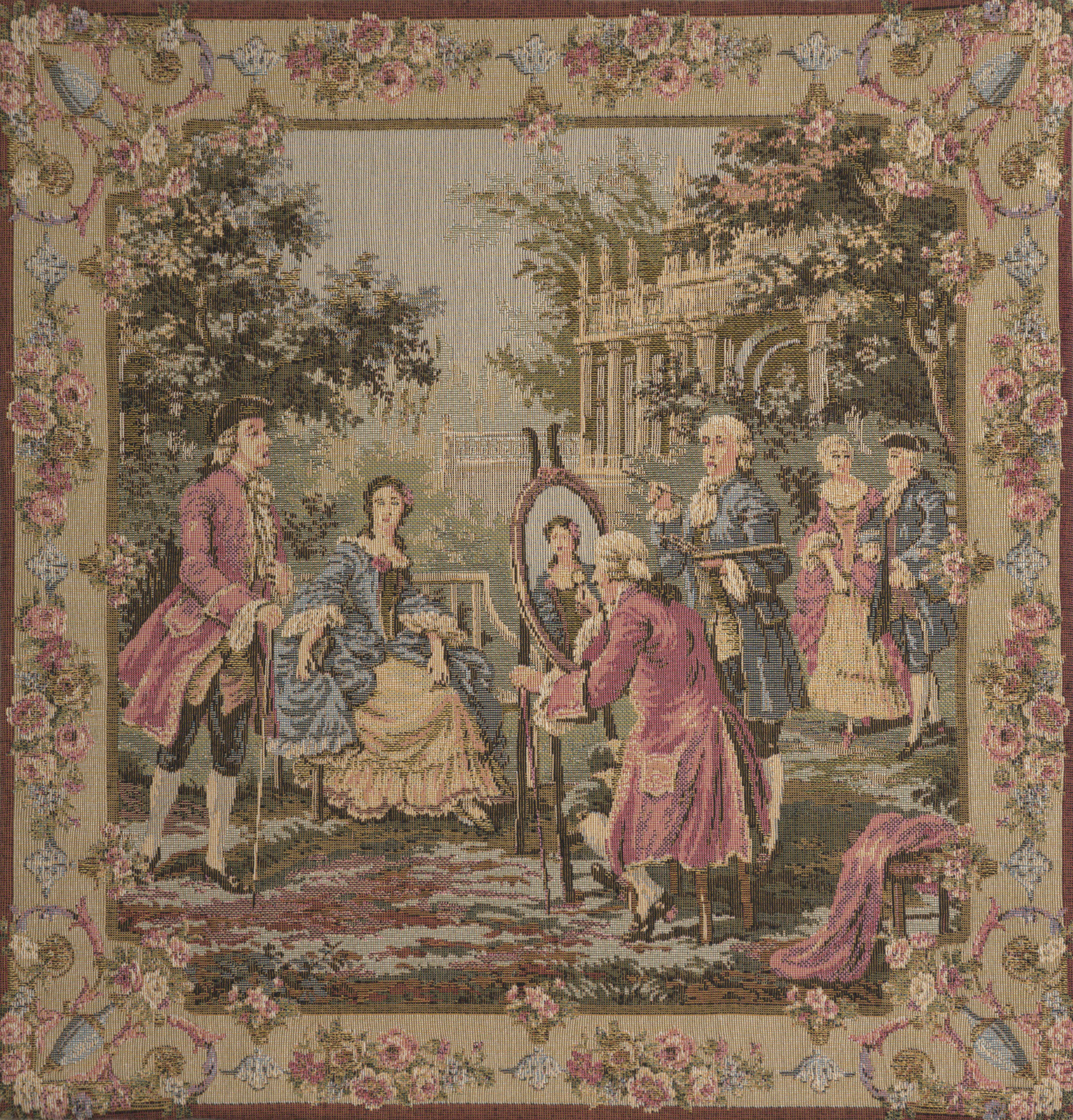 Francois Boucher Garden Party Right Vintage Tapestry Pillow Cover 18x18 Inch Cotton Jacquard Woven Cushion Cover