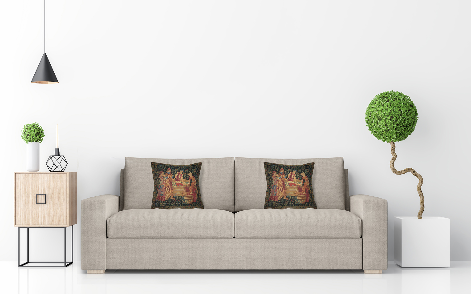 The Wine Press Belgian Tapestry Pillow Cover 18x18 Inch Cotton Jacquard Woven Cushion Cover