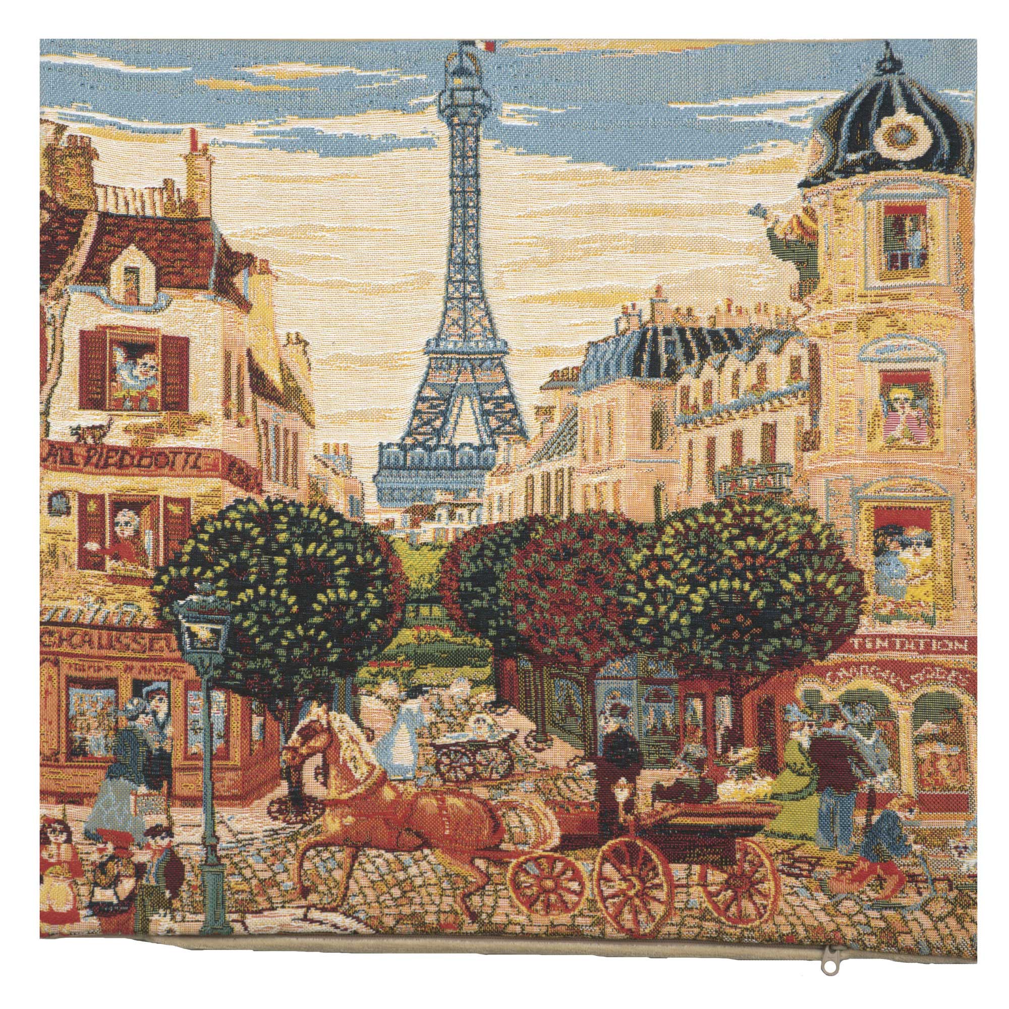 Vintage Eiffel Tower in Paris Tapestry Pillow Cover 18x18 Inch Cotton Jacquard Woven Cushion Cover