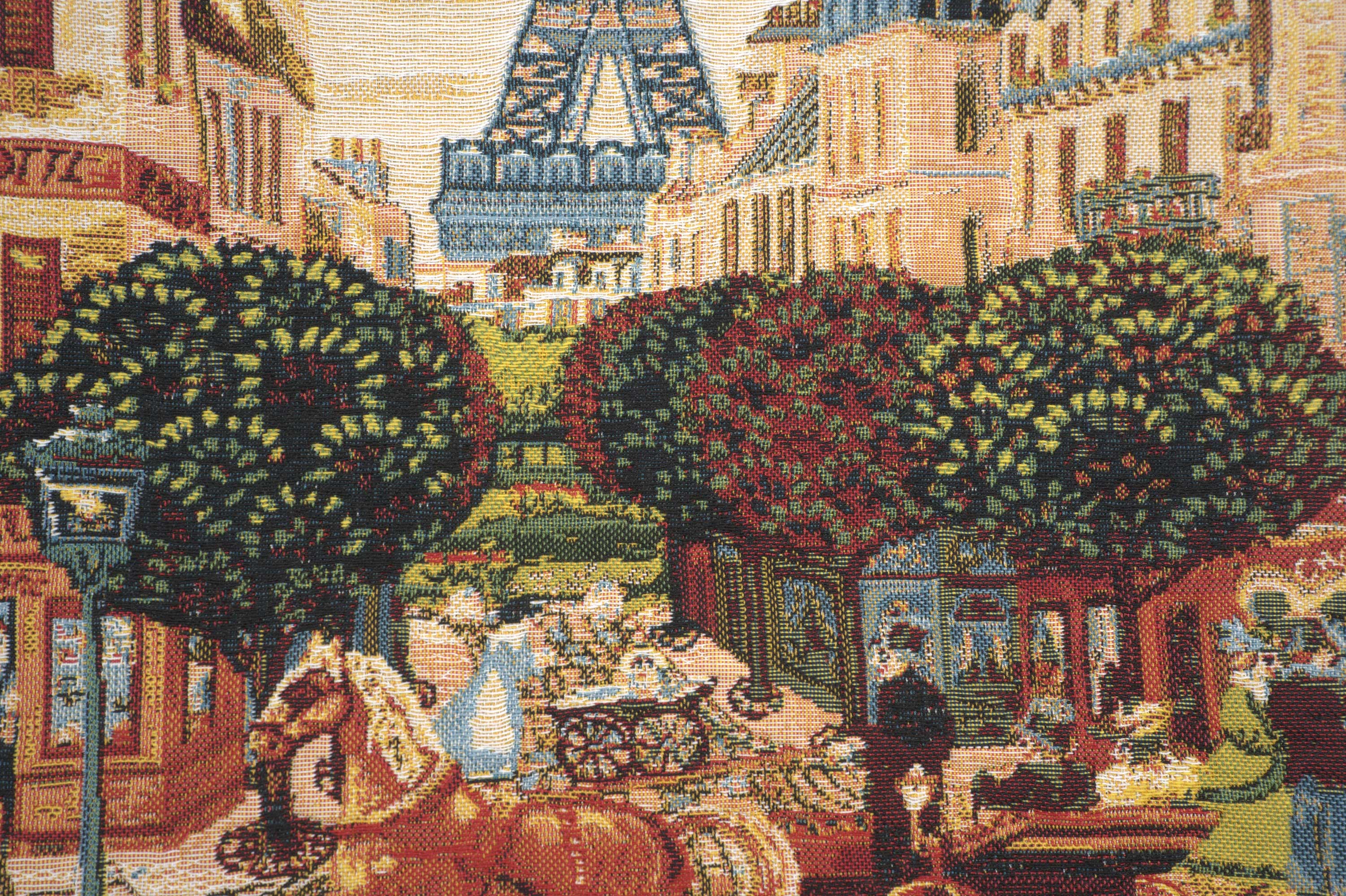 Vintage Eiffel Tower in Paris Tapestry Pillow Cover 18x18 Inch Cotton Jacquard Woven Cushion Cover