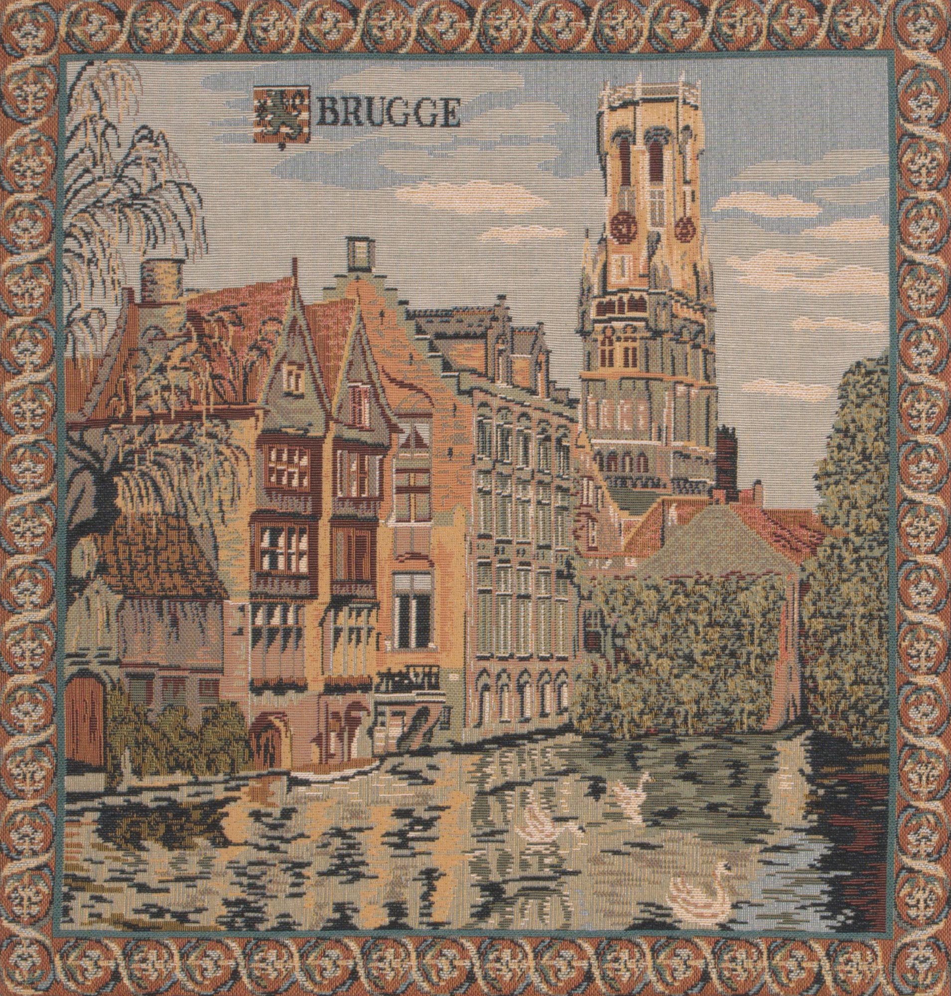 Vintage Canals of Bruges Tapestry Pillow Cover 18x18 Inch Cotton Jacquard Woven Cushion Cover