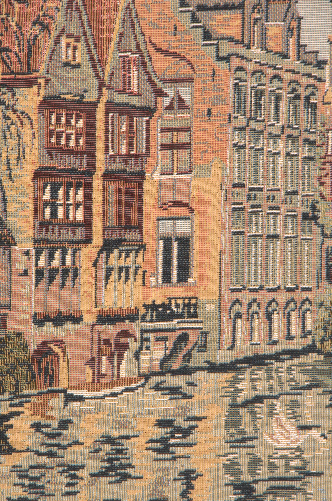 Vintage Canals of Bruges Tapestry Pillow Cover 18x18 Inch Cotton Jacquard Woven Cushion Cover