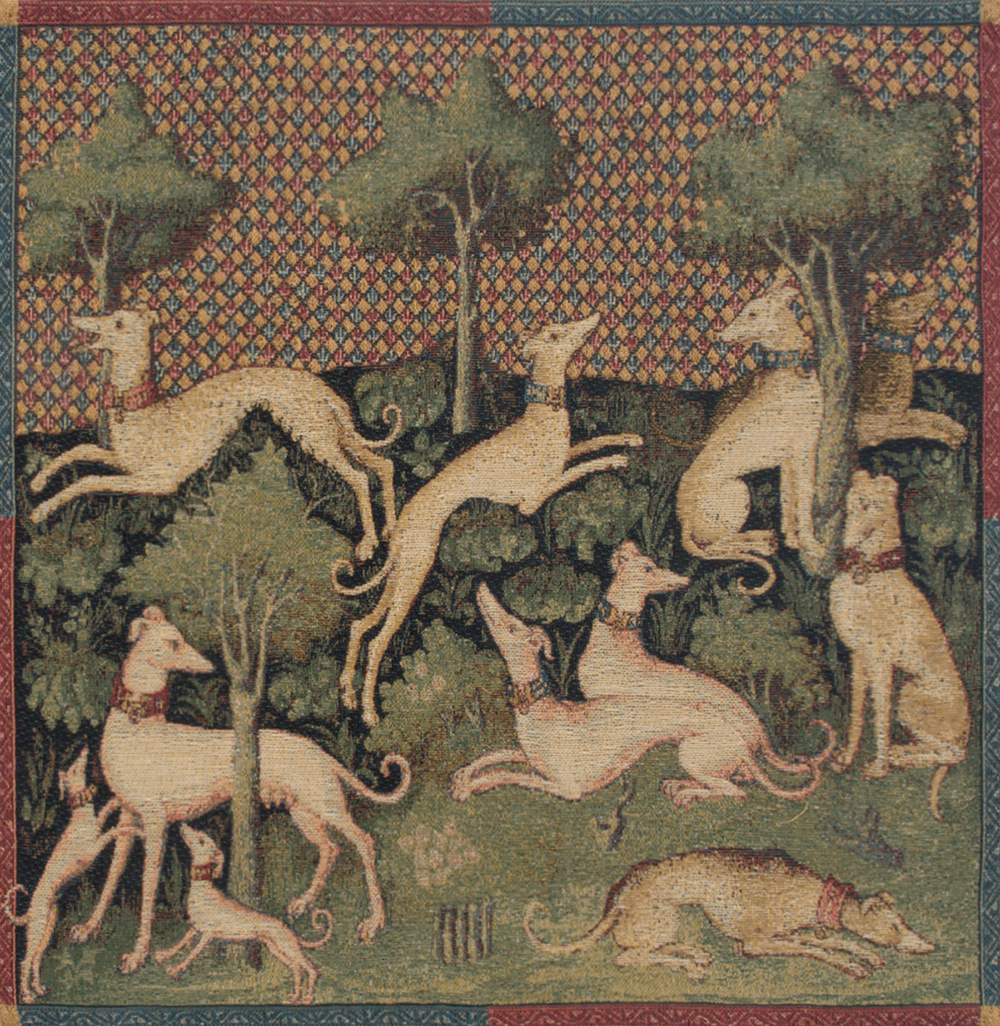 Medieval Dogs Tapestry Pillow Cover 18x18 Inch Cotton Jacquard Woven Cushion Cover