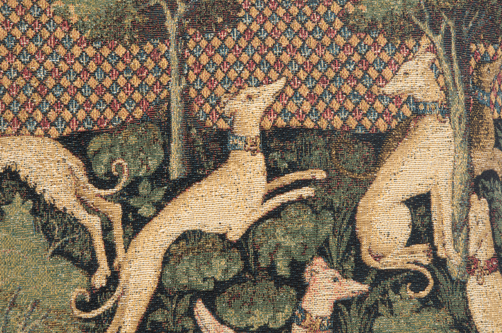 Medieval Dogs Tapestry Pillow Cover 18x18 Inch Cotton Jacquard Woven Cushion Cover