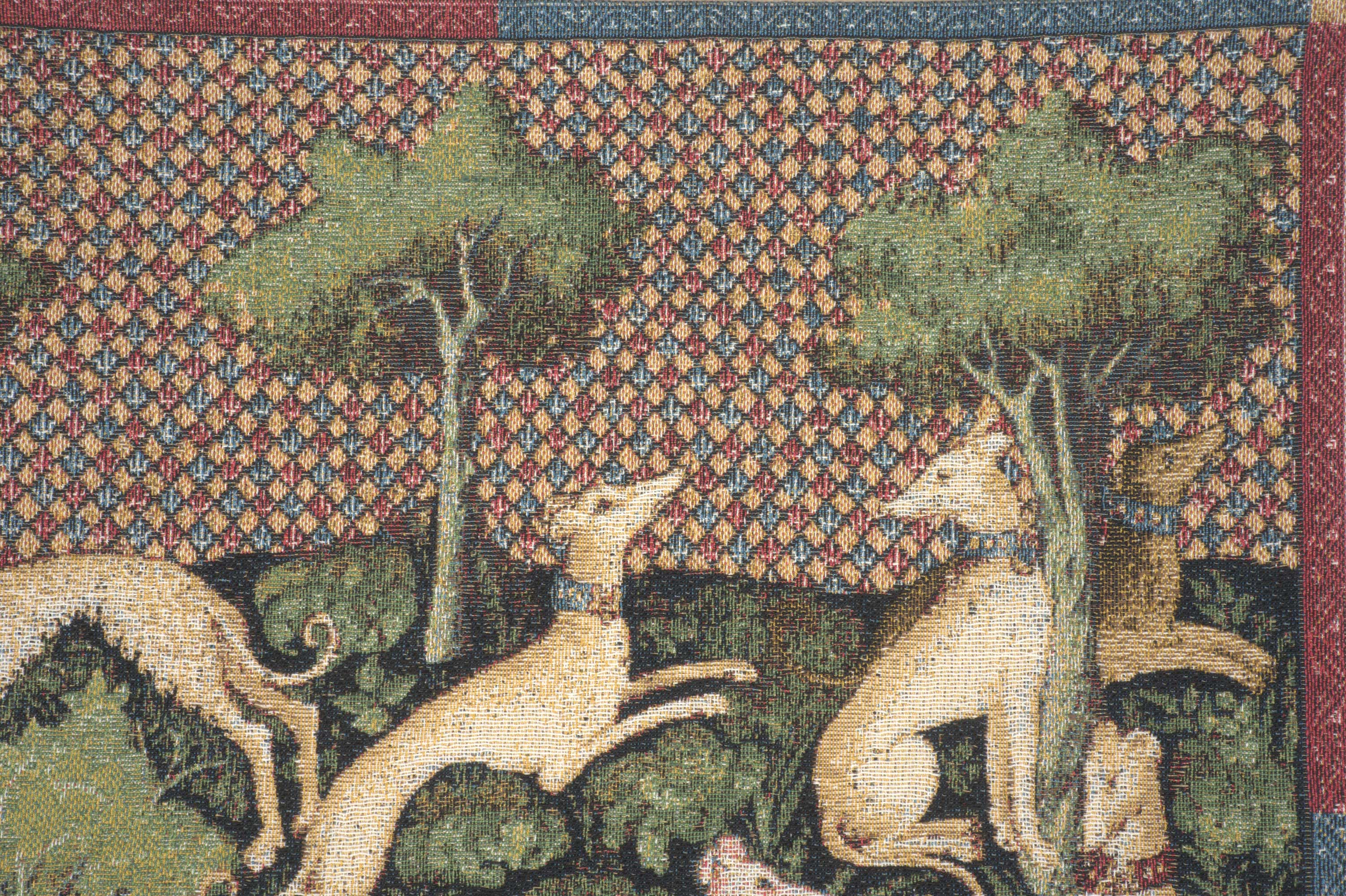 Medieval Dogs Tapestry Pillow Cover 18x18 Inch Cotton Jacquard Woven Cushion Cover
