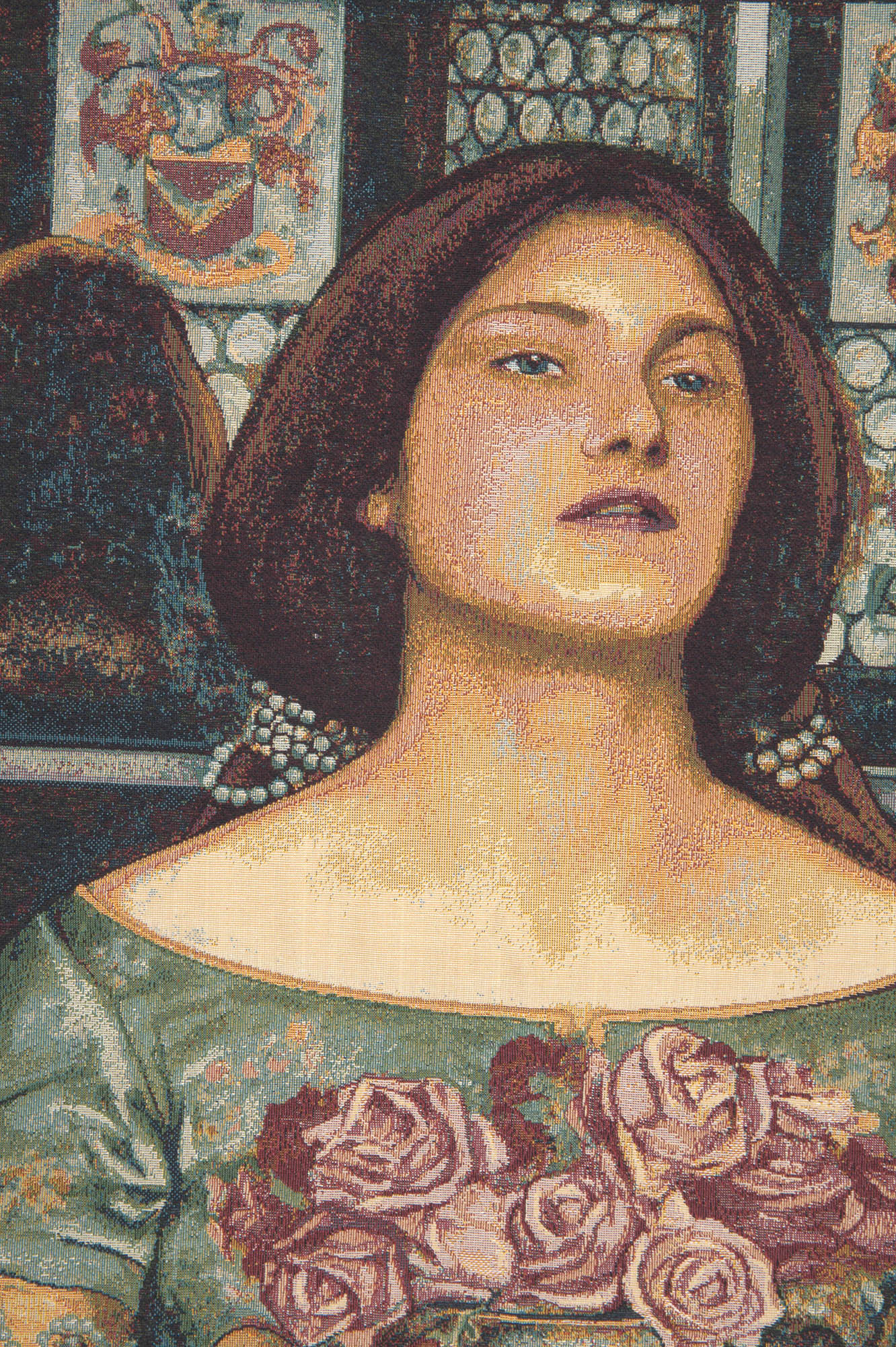 John William Waterhouse Offering Rose Vintage Tapestry Wall Hanging 34 x 24 Pre-Raphaelite Romantic Woman Jacquard Woven Wall Art