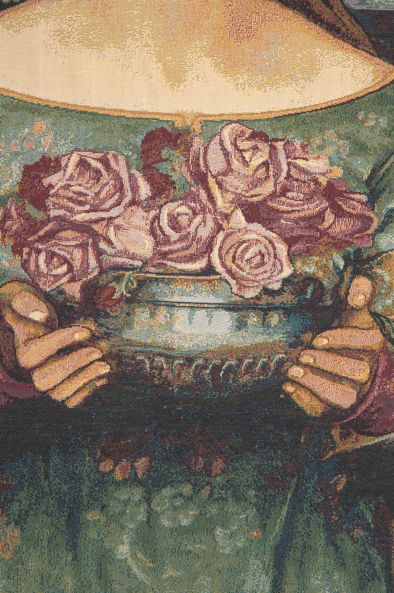 John William Waterhouse Offering Rose Vintage Tapestry Wall Hanging 34 x 24 Pre-Raphaelite Romantic Woman Jacquard Woven Wall Art