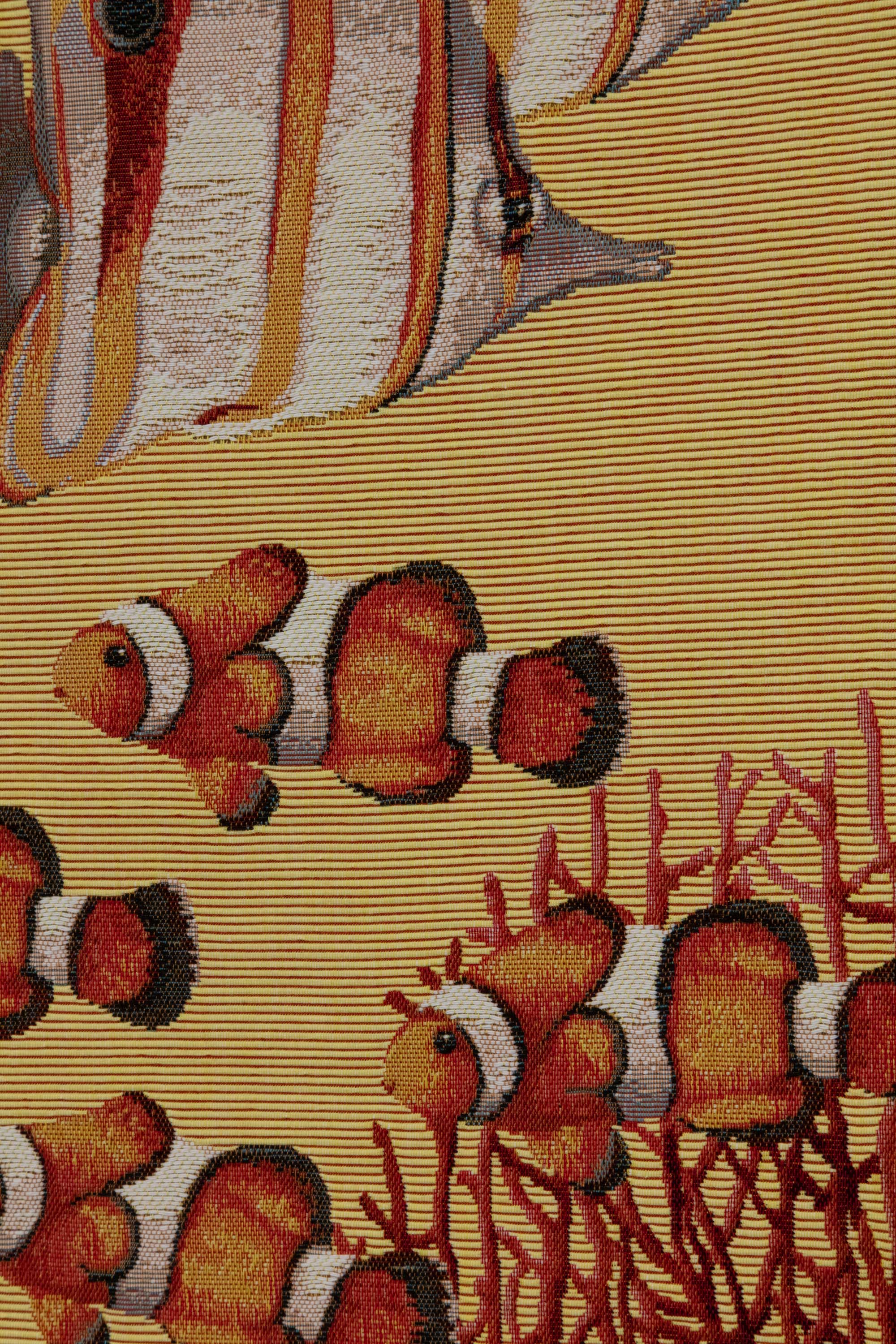 Exotic Fish Yellow French Jacquard Woven Table Runner 71x19 Inch Coastal Dining Decor