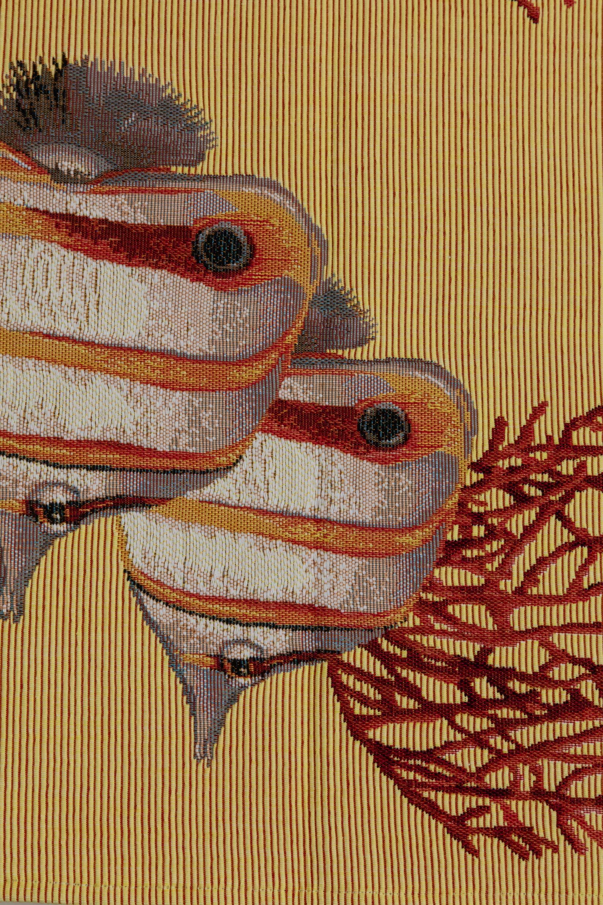 Exotic Fish Yellow French Jacquard Woven Table Runner 71x19 Inch Coastal Dining Decor