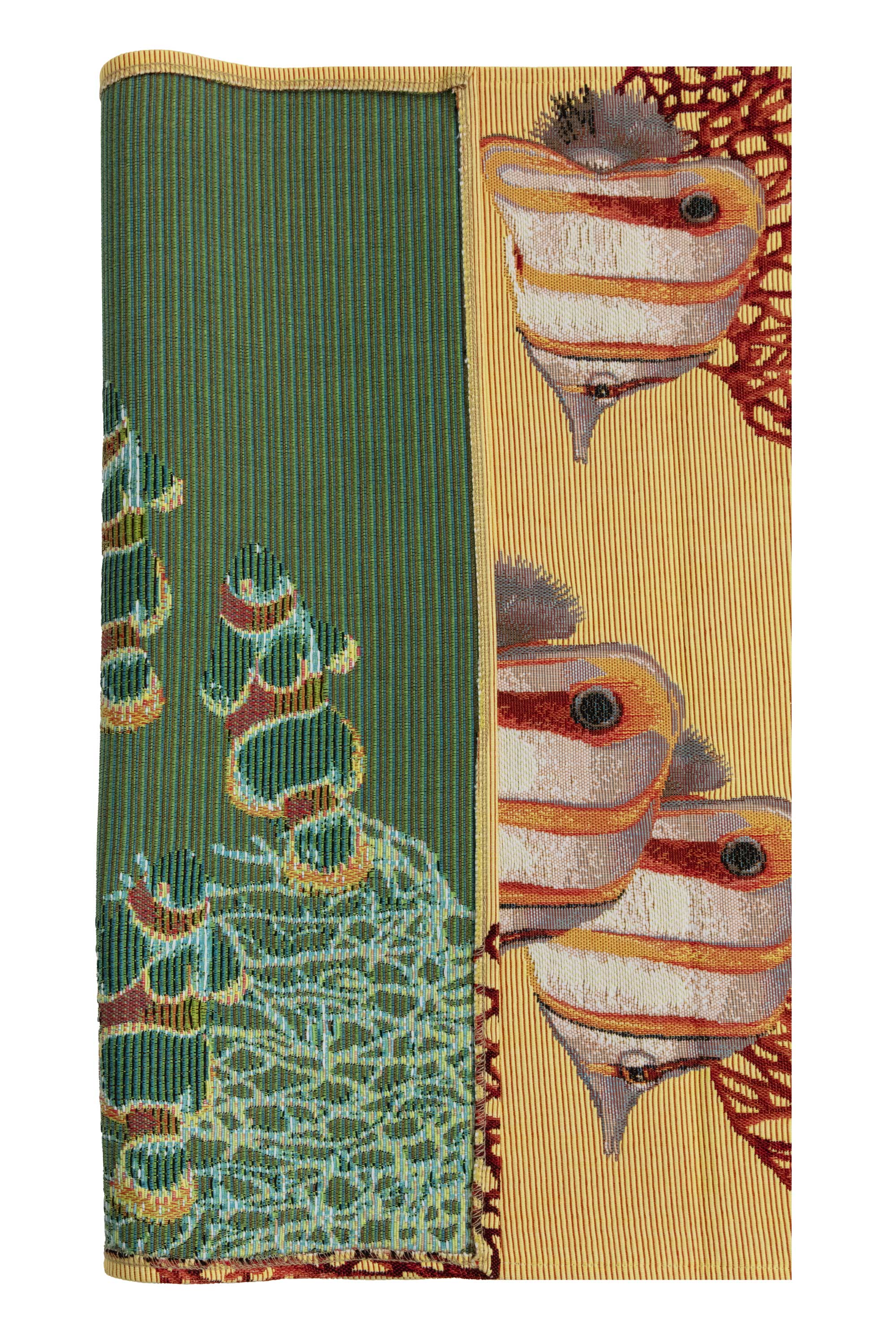 Exotic Fish Yellow French Jacquard Woven Table Runner 71x19 Inch Coastal Dining Decor