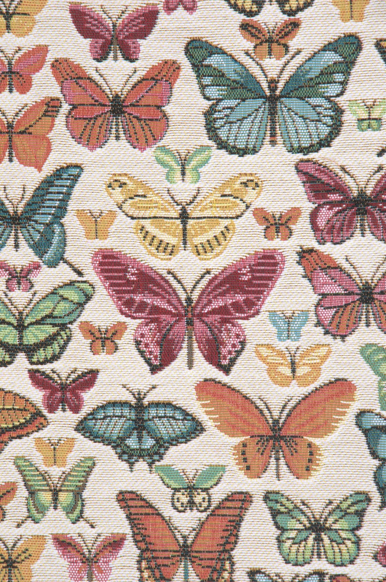 Butterflies White French Jacquard Woven Table Runner 71x19 Inch Botanical Dining Decor