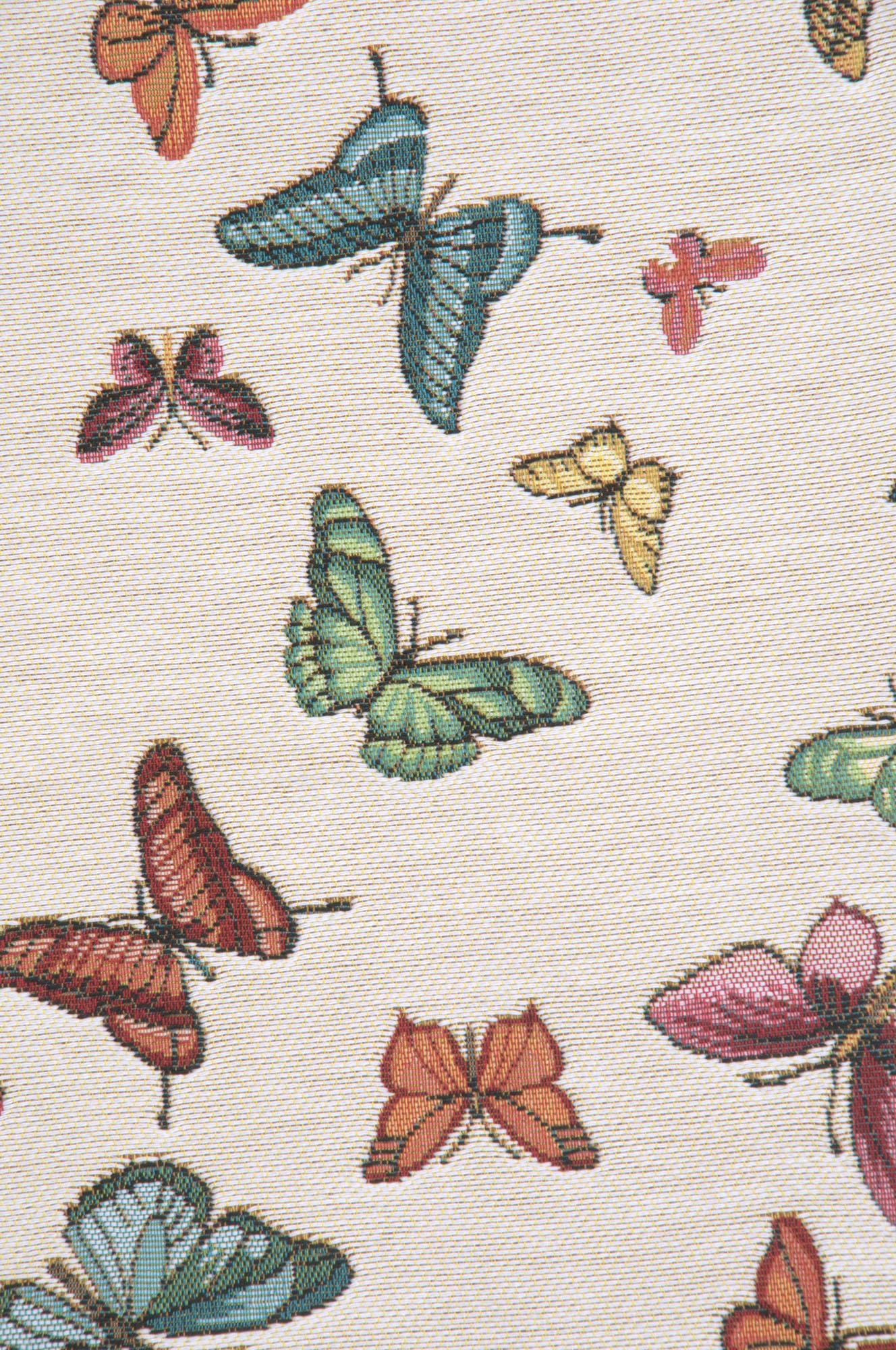 Butterflies White French Jacquard Woven Table Runner 71x19 Inch Botanical Dining Decor